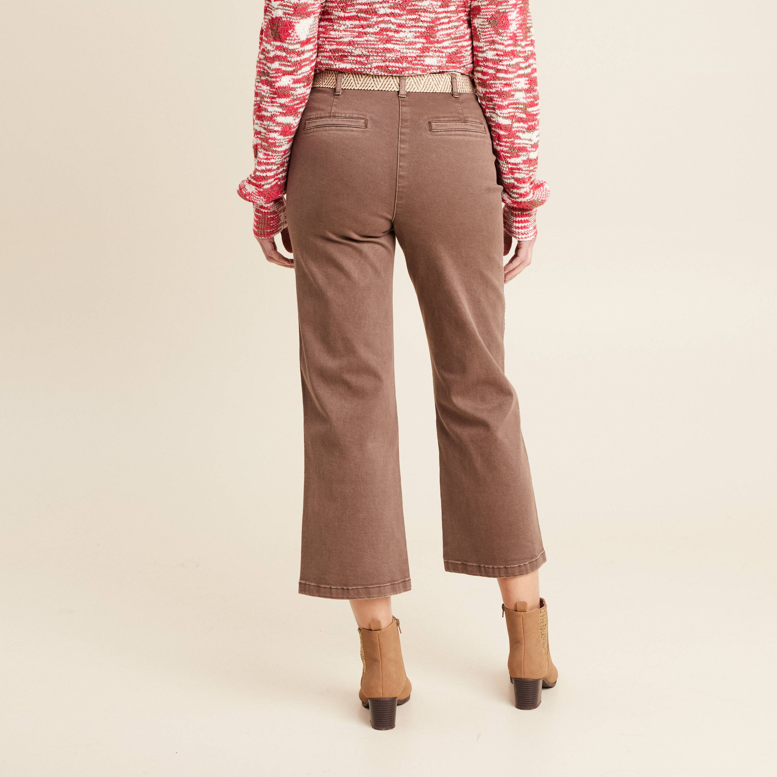 Pantalon large ceinturé 7/8ème bordeaux femme
