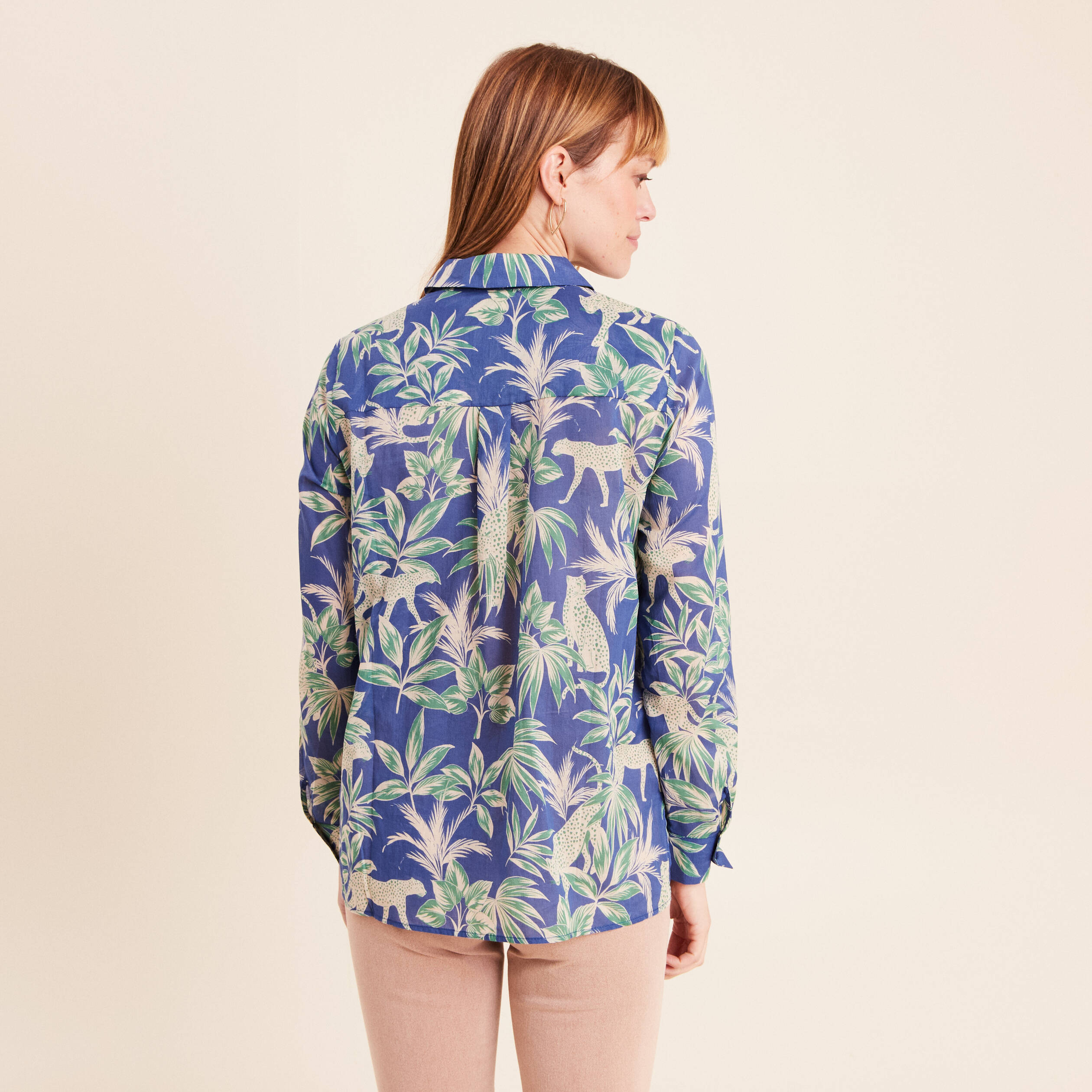 Chemise manches longues bleu femme