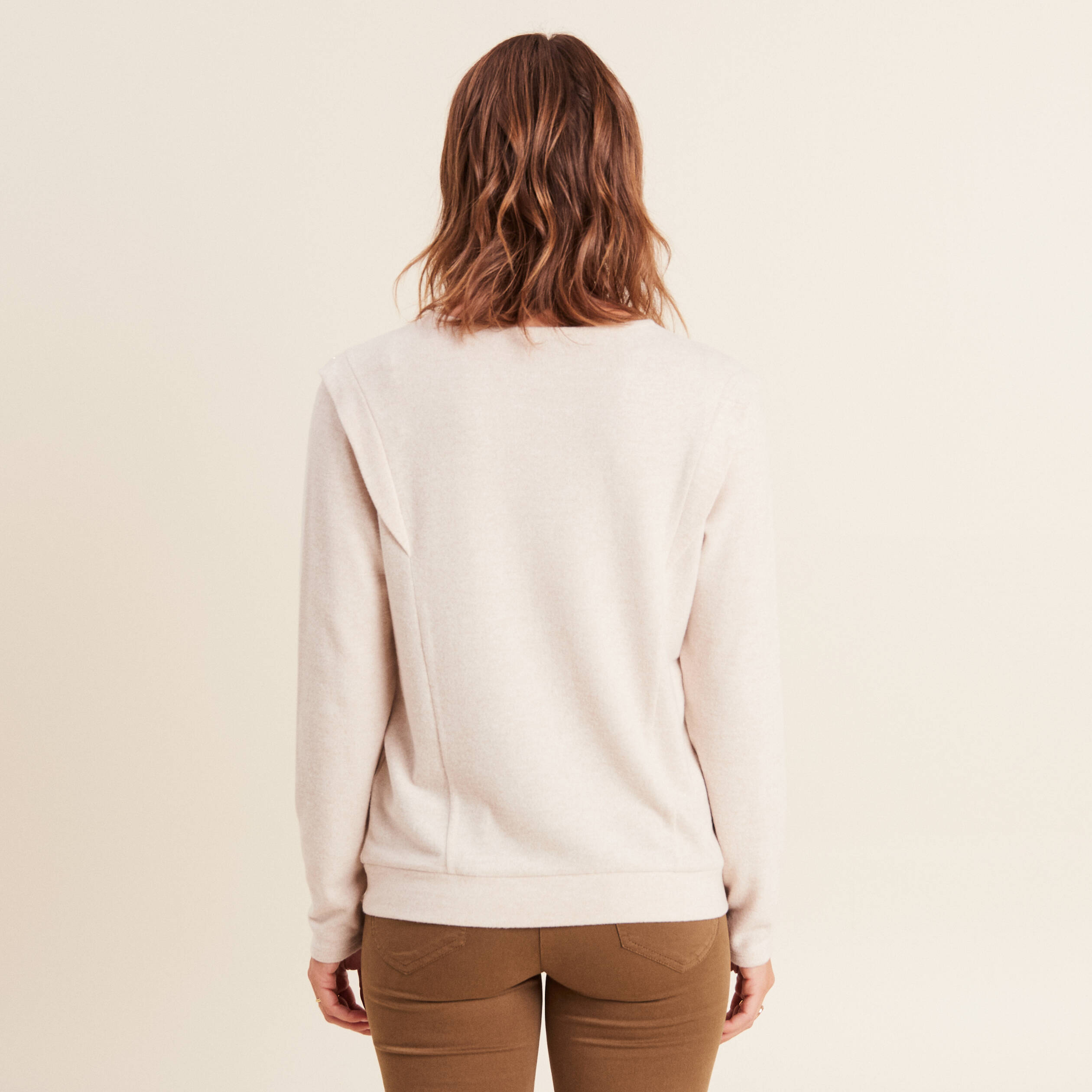 T-shirt manches longues ecru femme creme femme