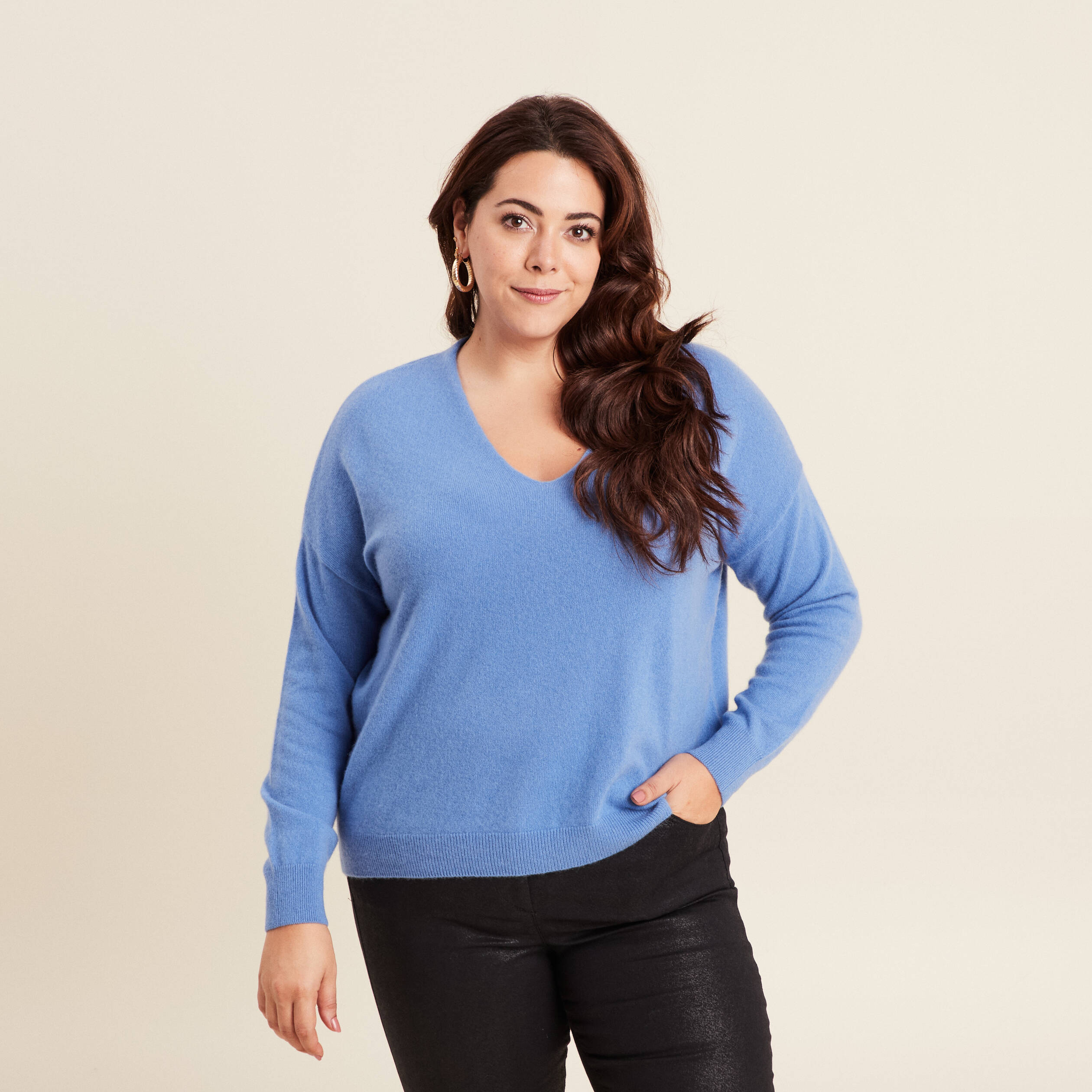 pull en cachemire manches longues bleu violet femme Pull en cachemire manches longues bleu violet femme