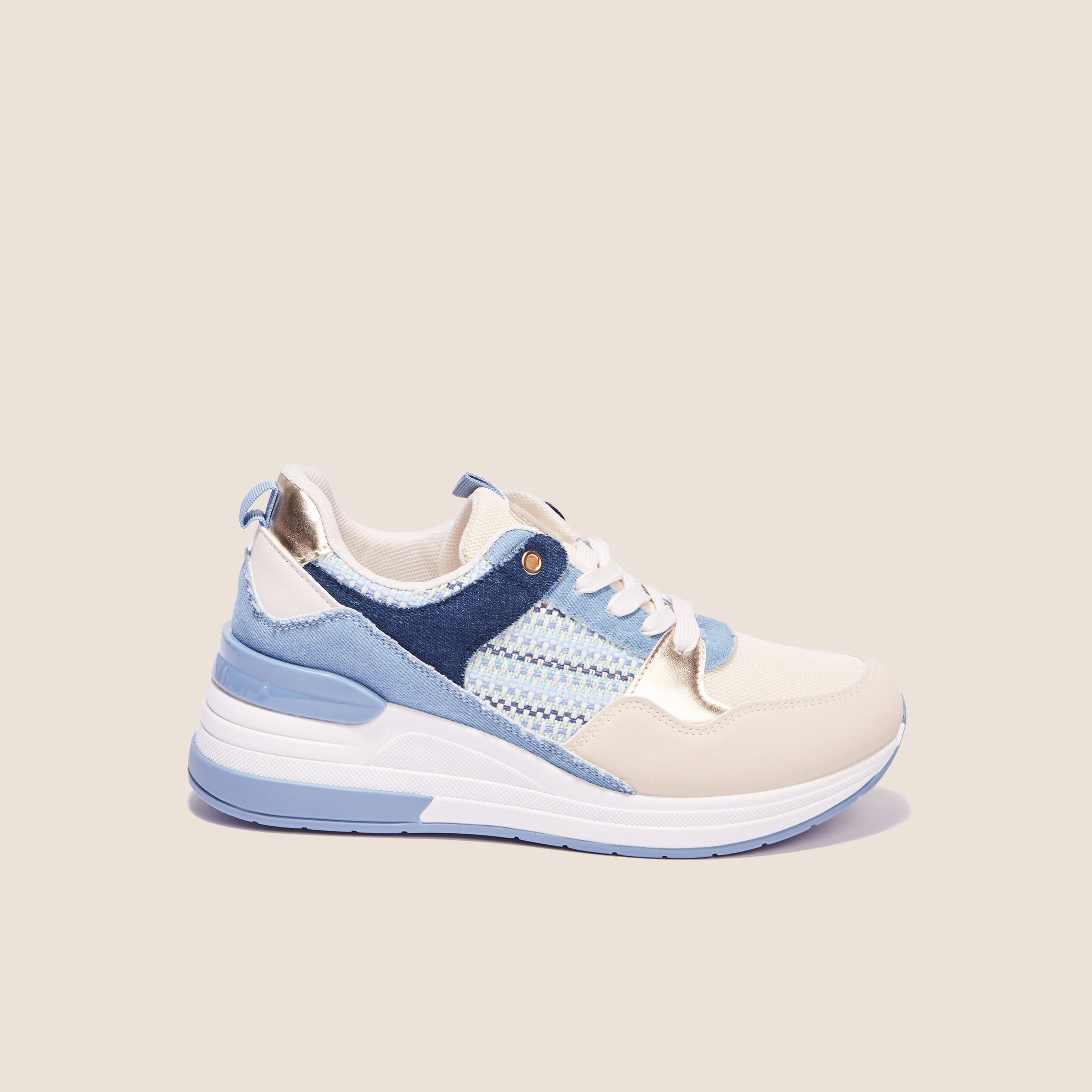 Baskets compens&eacute;es &agrave; lacets bleu femme