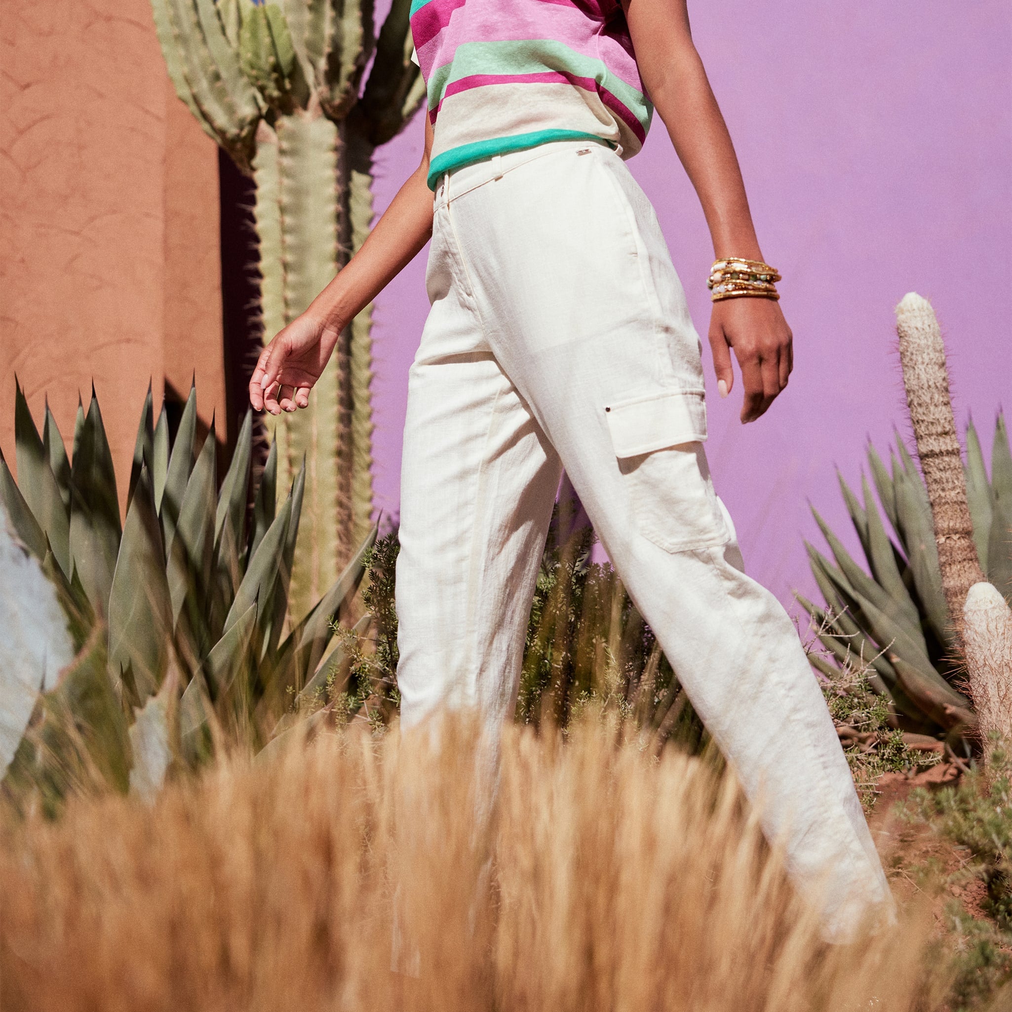Pantalon carotte 7/8&egrave;me creme femme