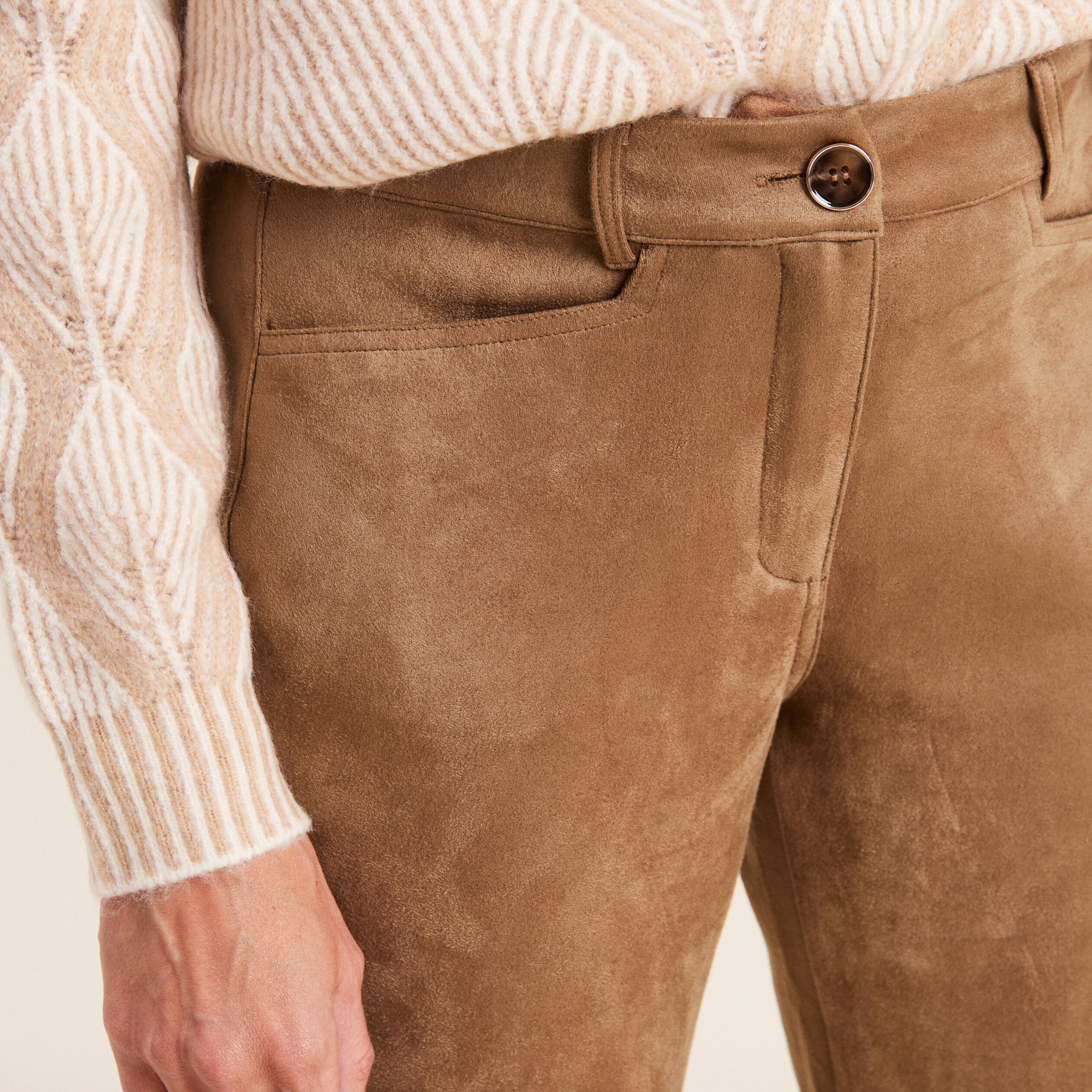 pantalon droit suedine 78eme marron femme Pantalon droit suédine 7/8ème marron femme