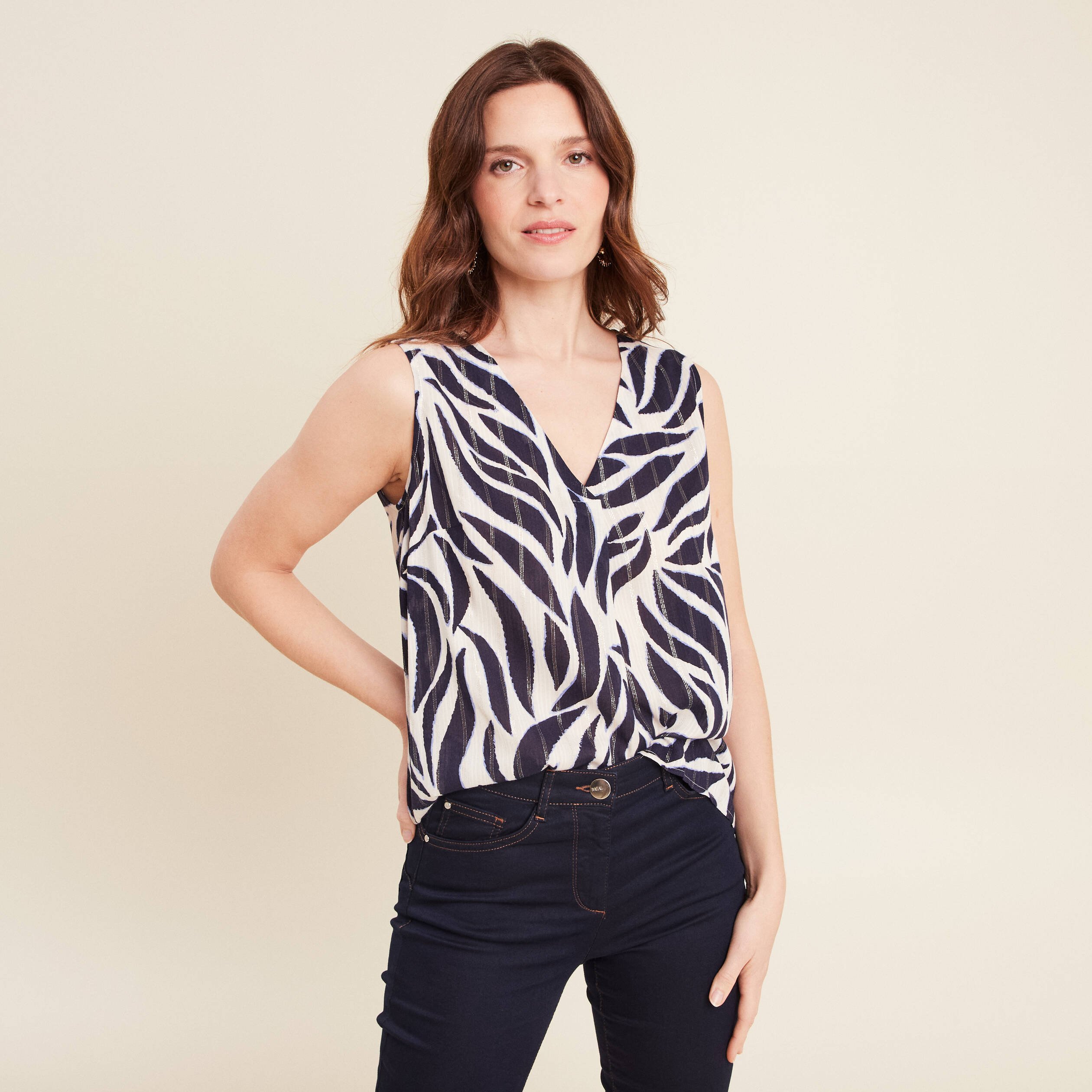 Blouse sans manches bleu foncé femme