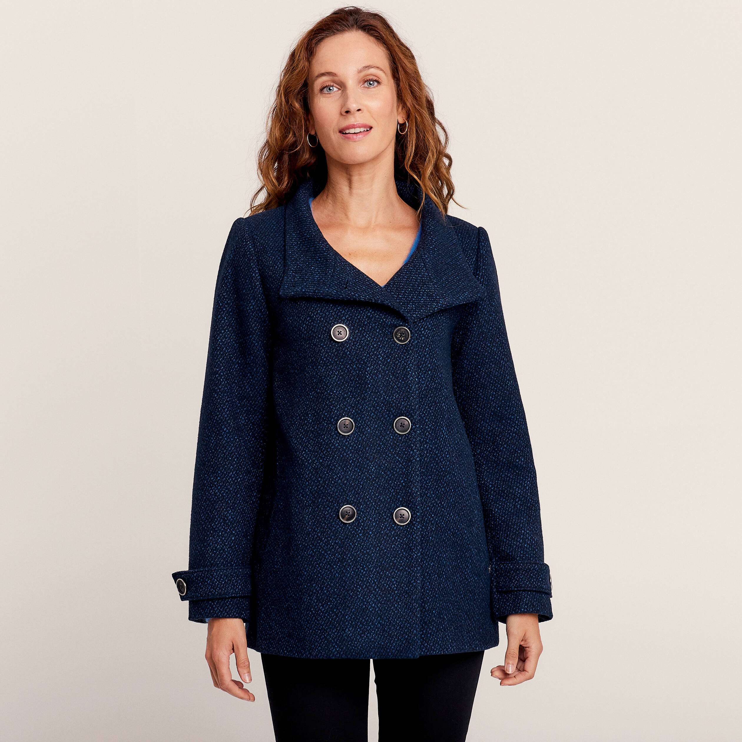 Caban droit boutonné bleu foncé femme