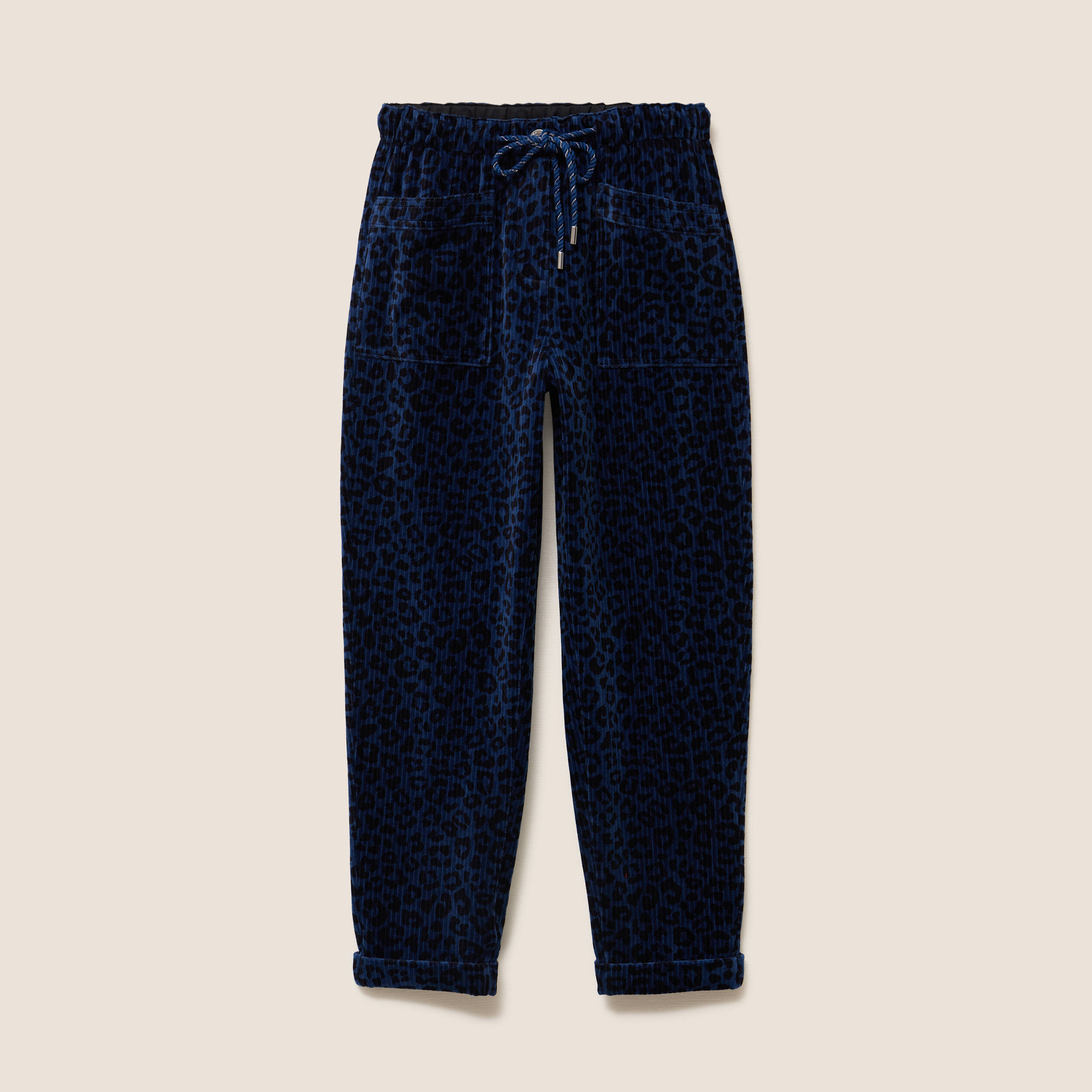 Pantalon coupe mom en velours bleu femme