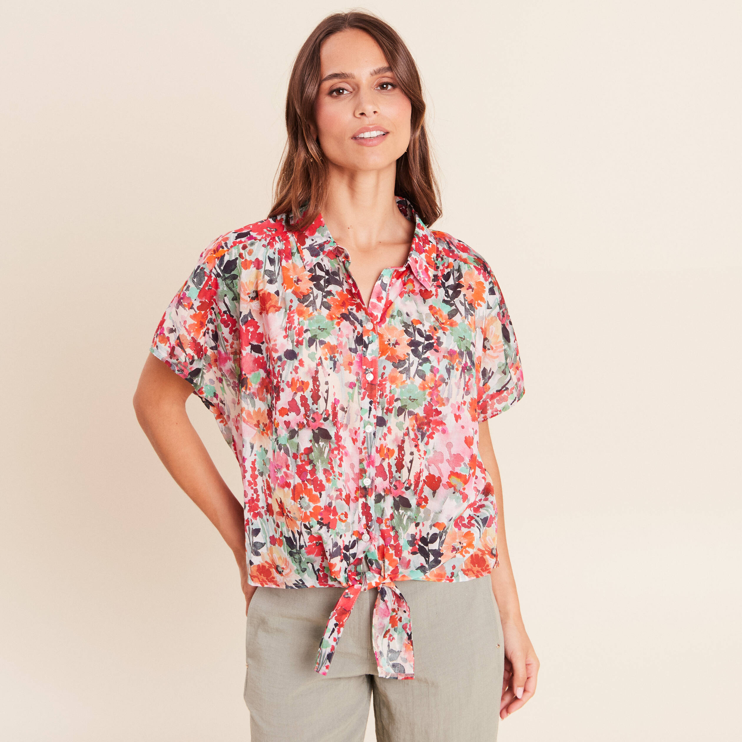 Chemise droite courte manches courtes multicolore femme