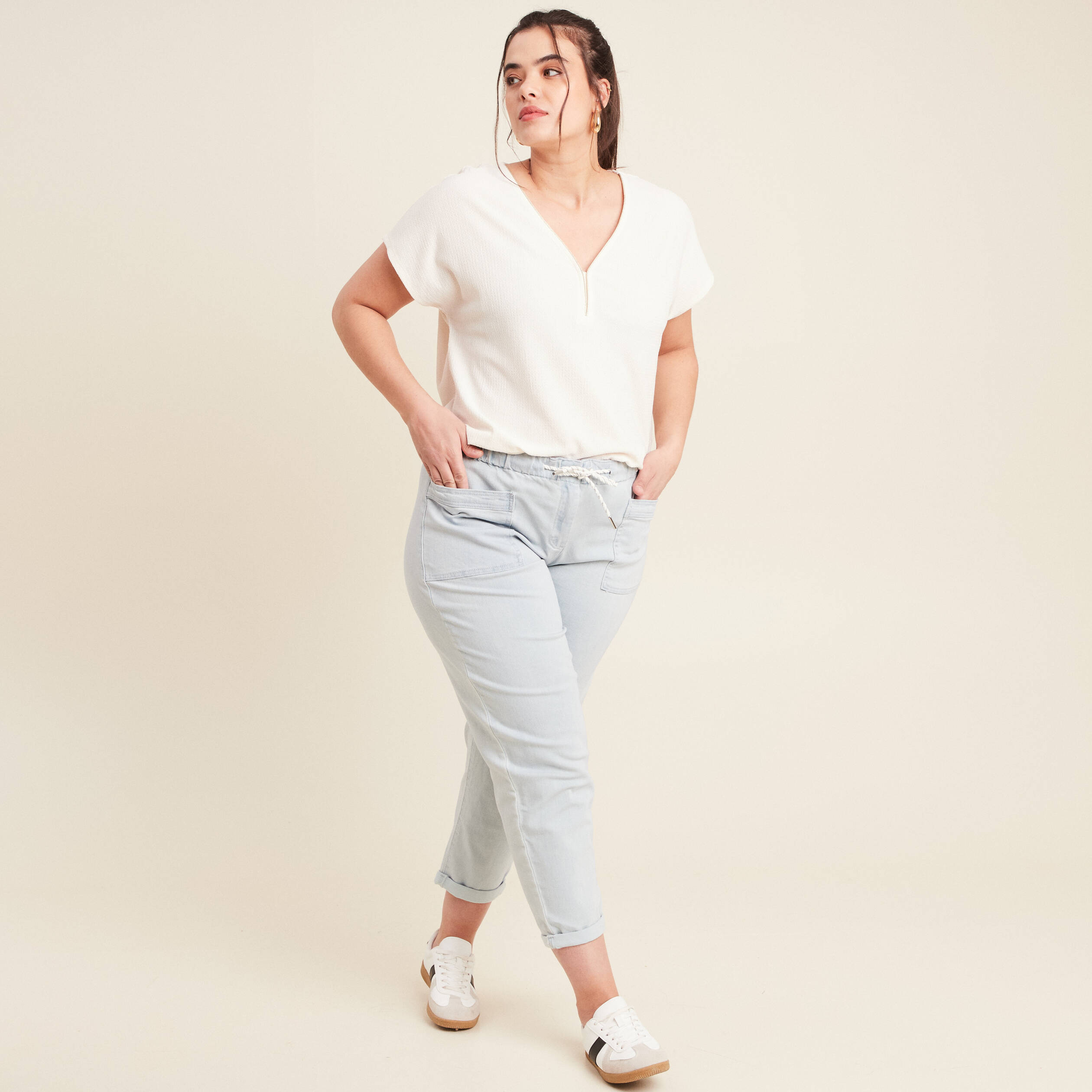 Jean coupe mom 7/8&egrave;me denim bleach femme