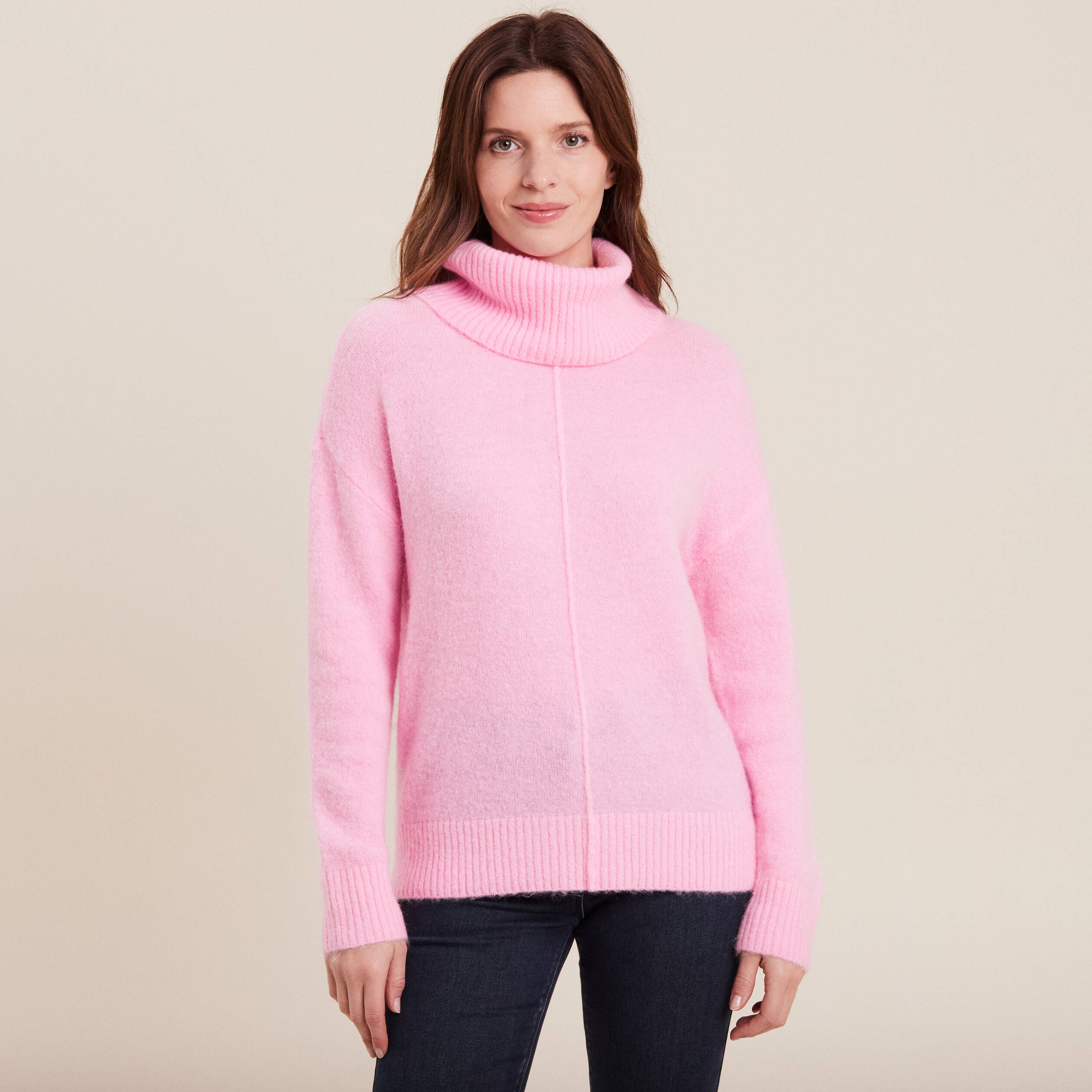 Pull manches longues rose vif femme