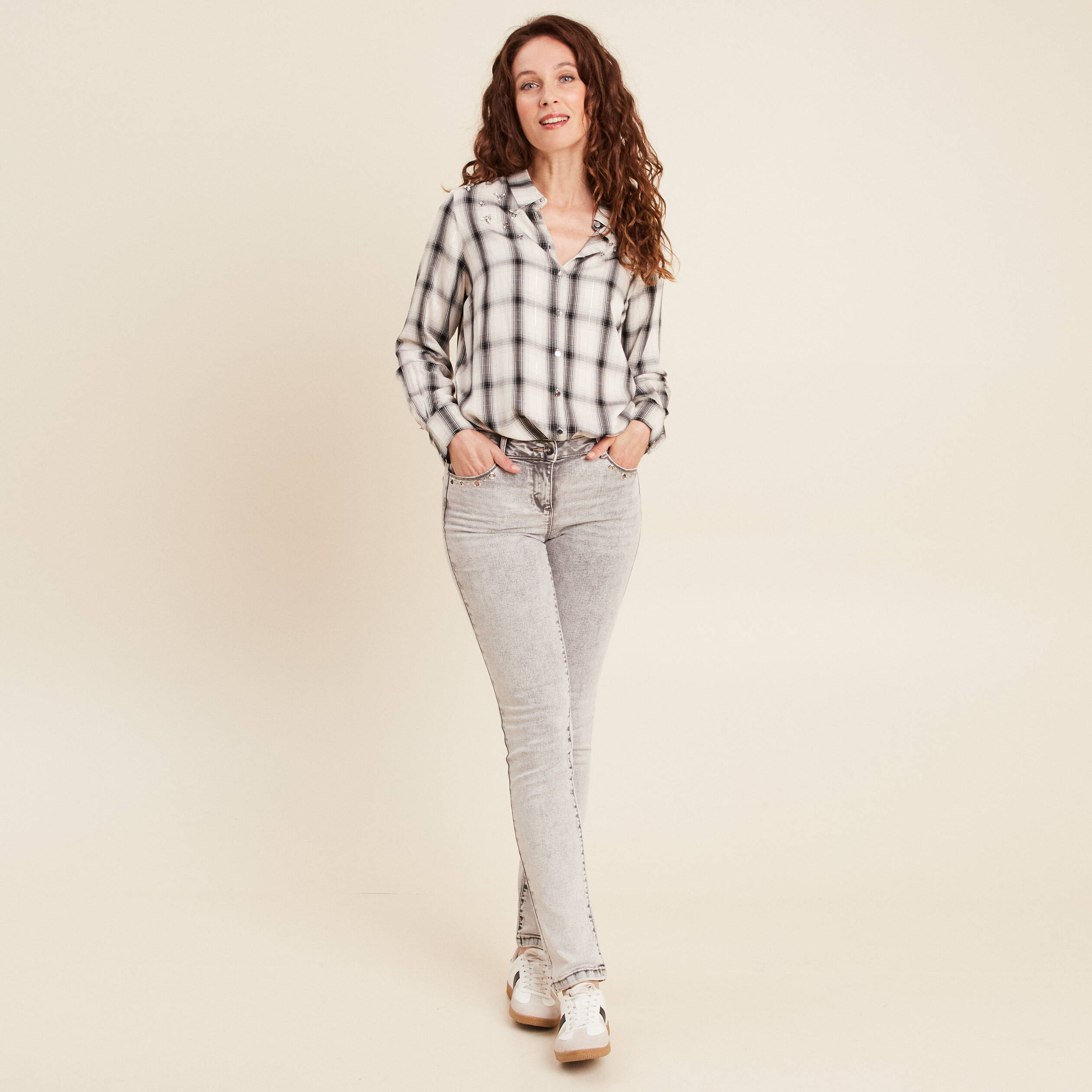 Tunique fluide col chemise blanc femme