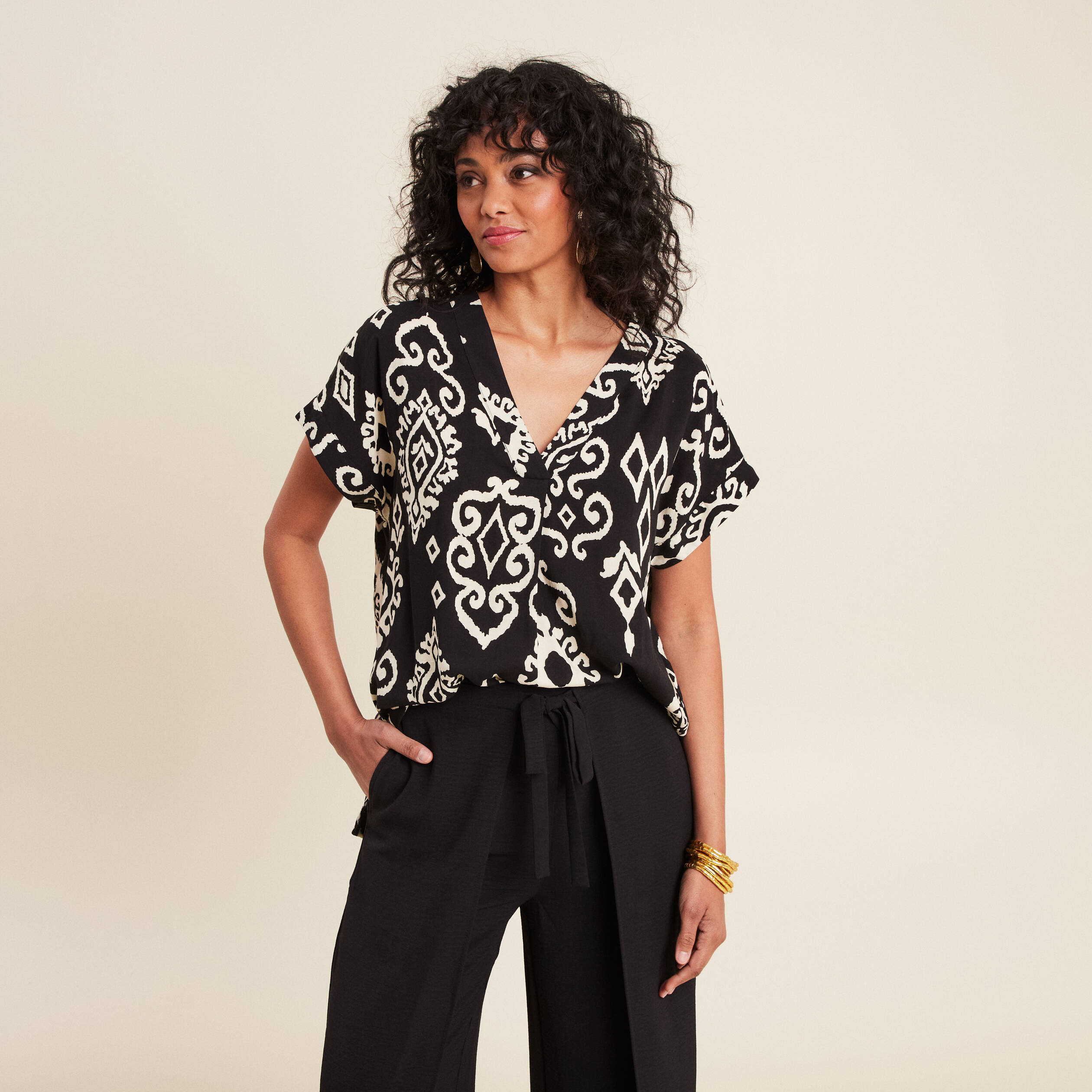 Blouse manches courtes noir femme