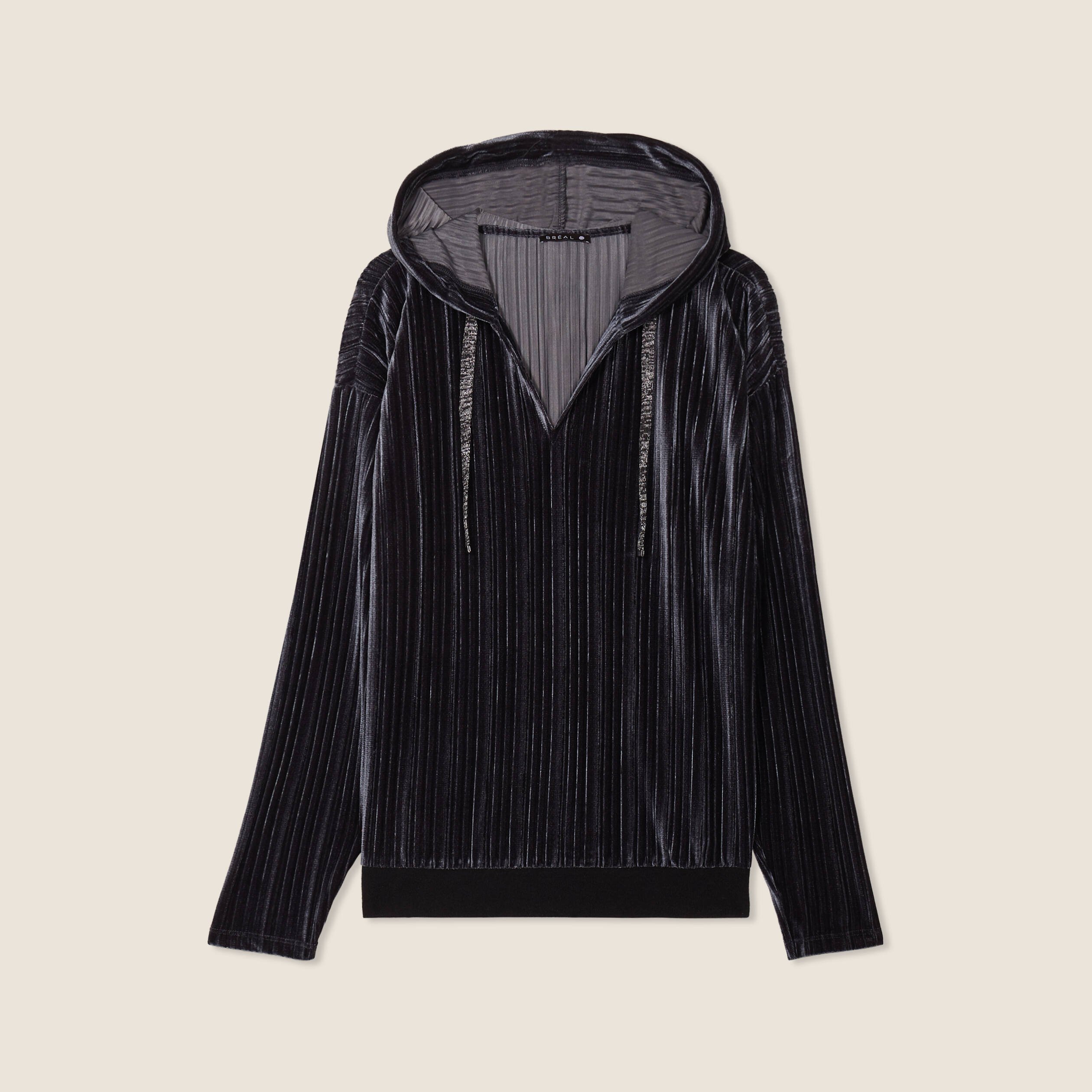 Sweat manches longues plissé gris argent femme Bréal