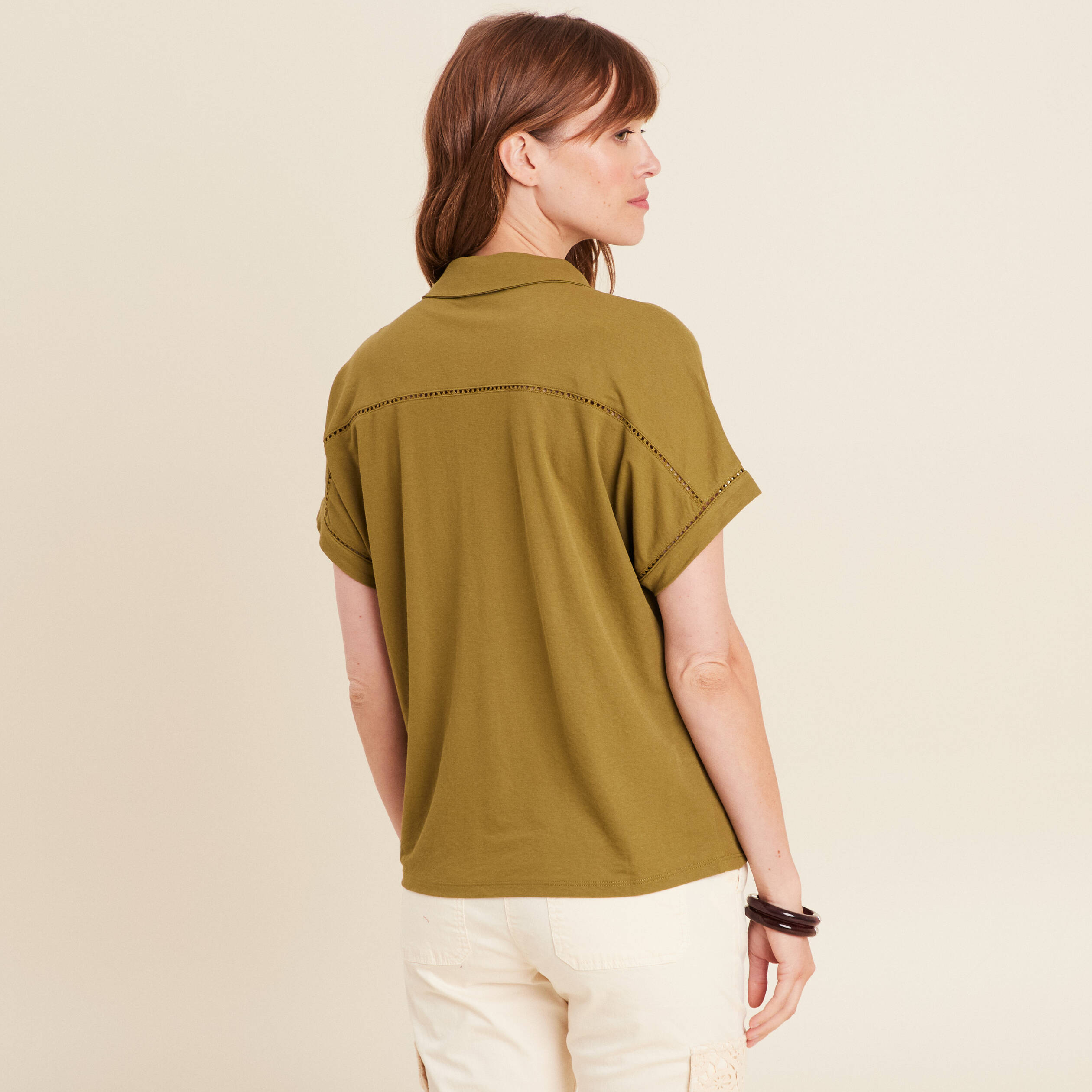 T-shirt manches courtes vert kaki femme