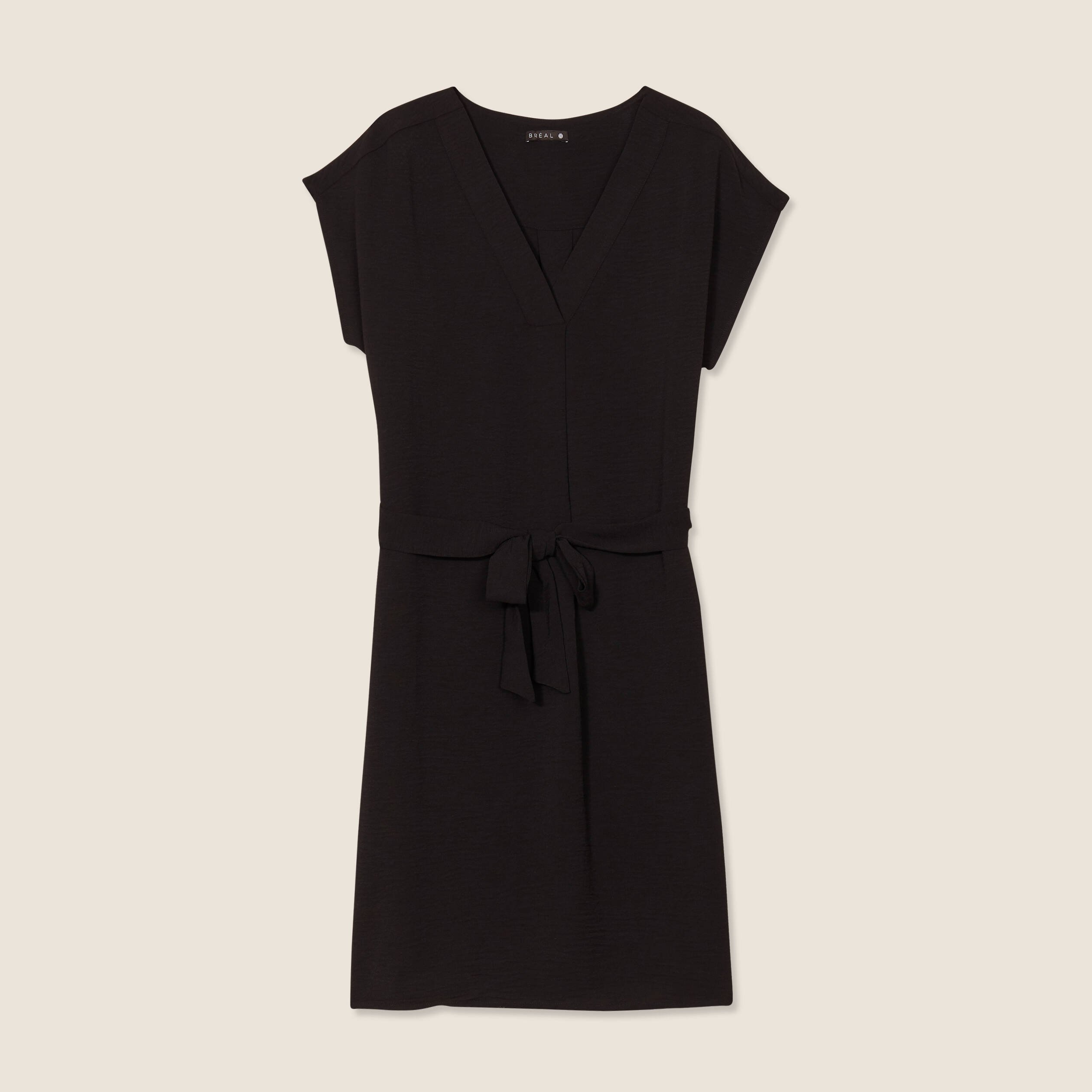 Robe droite col en V noir femme Breal