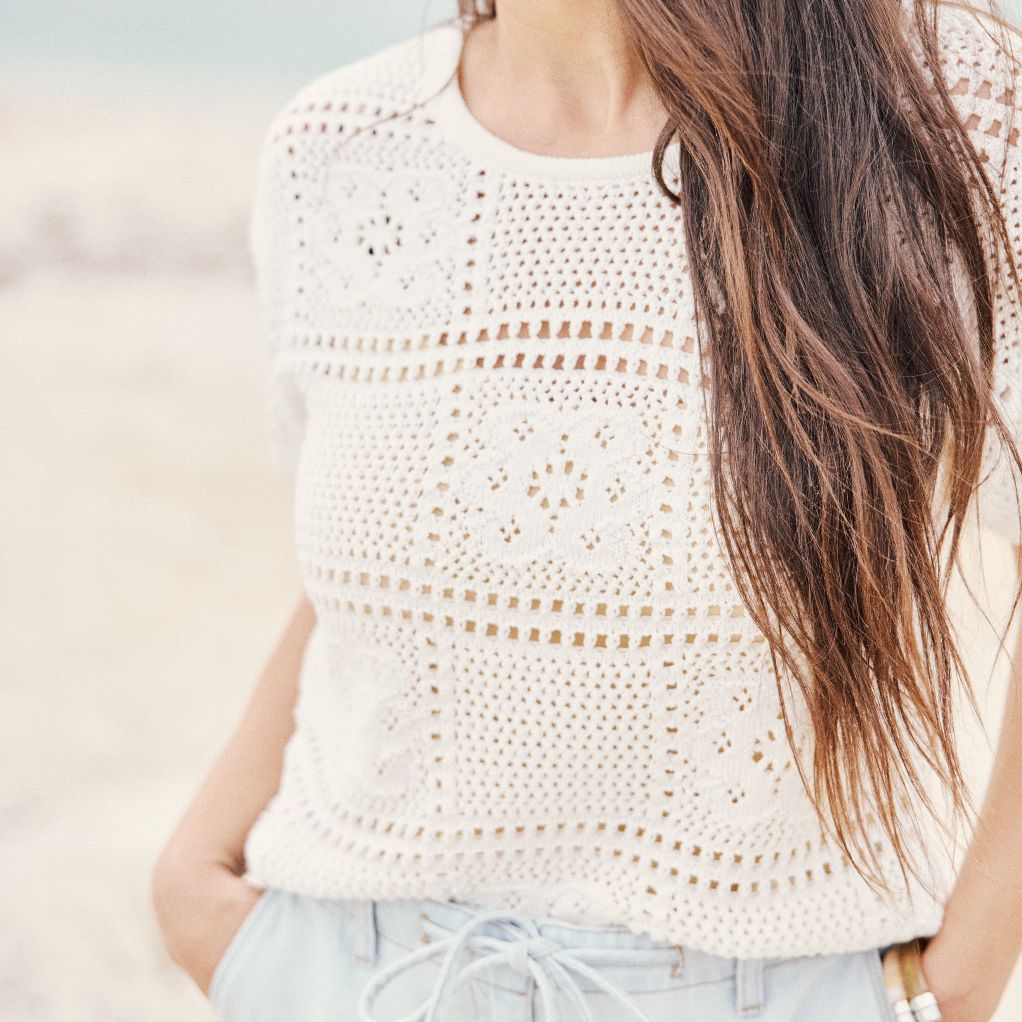 pull court col rond manches courtes ecru femme Pull court col rond manches courtes ecru femme