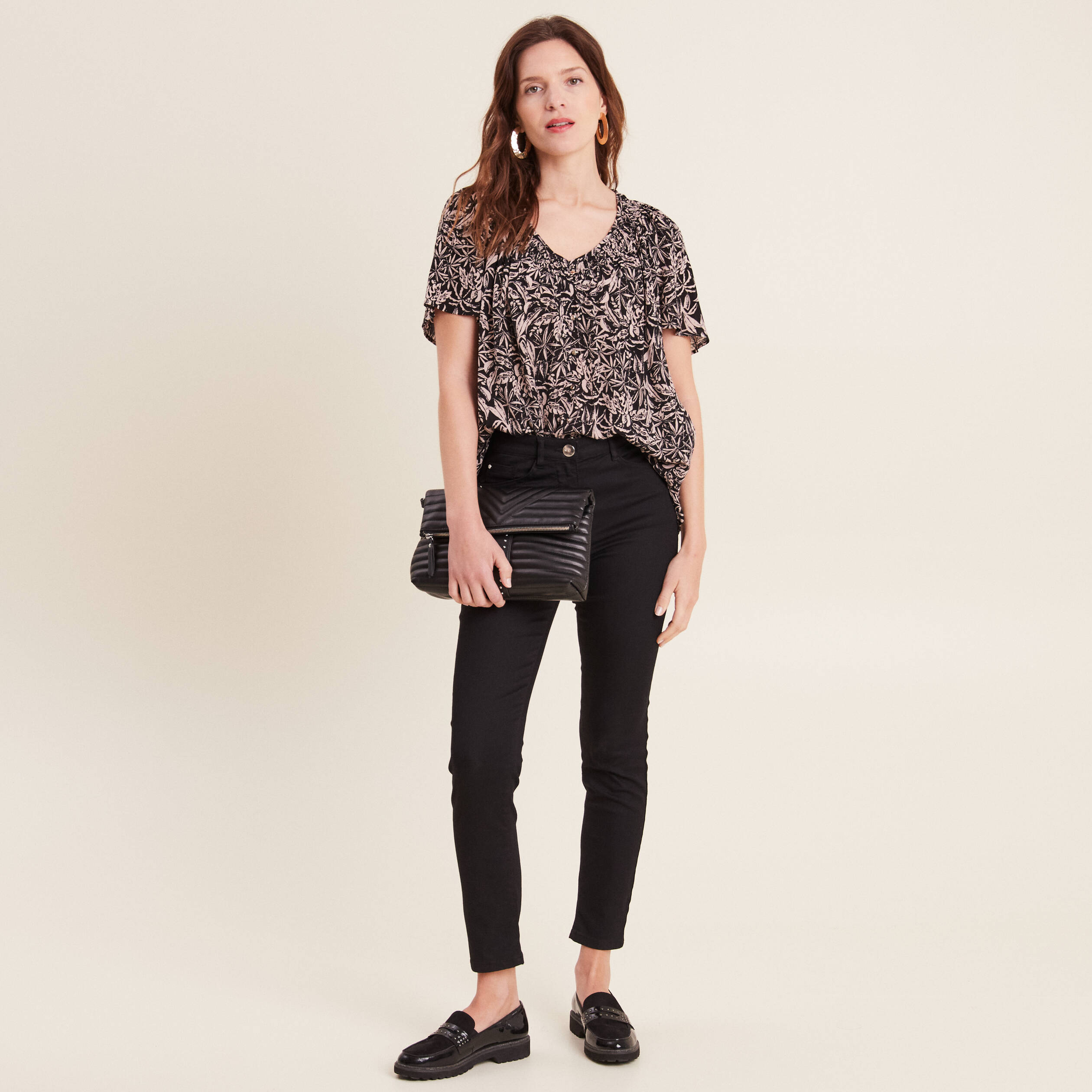 Blouse manches courtes noir femme