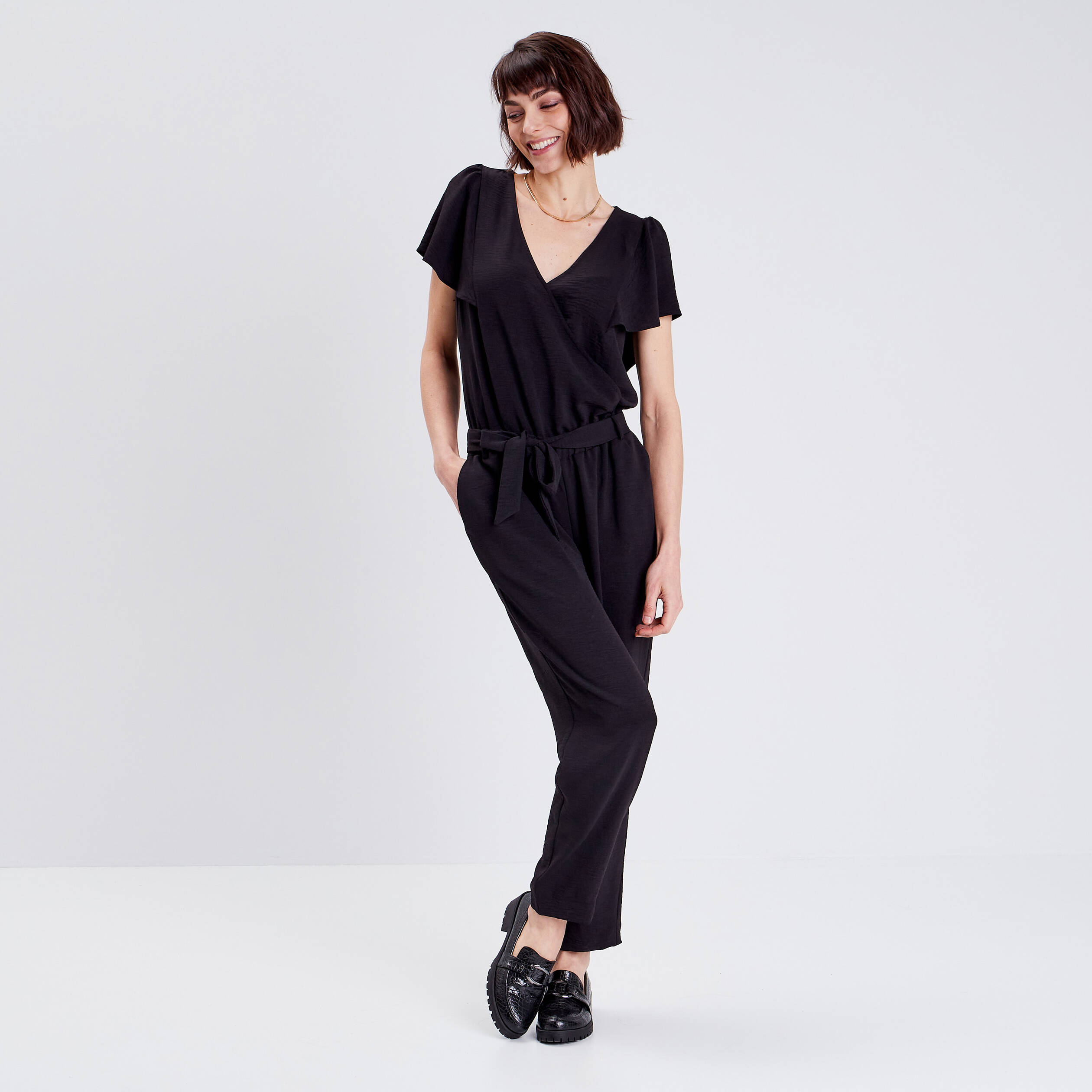 Combinaison pantalon droite noir femme