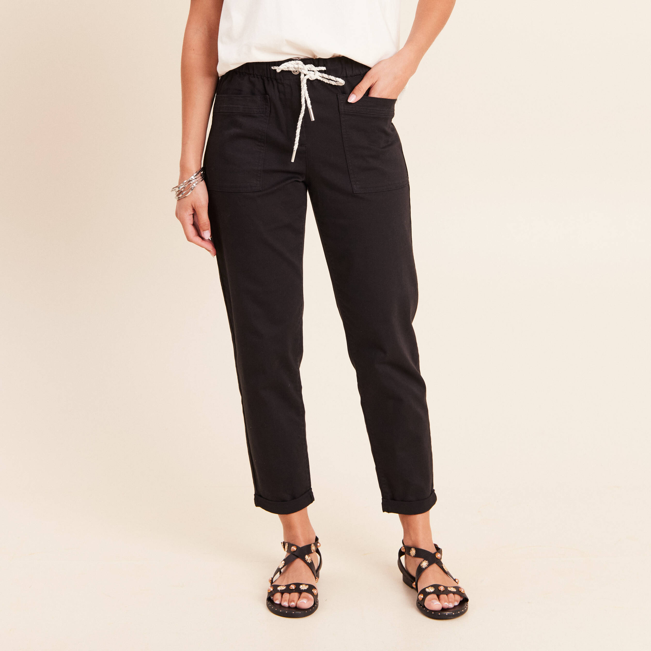 Pantalon coupe mom 7/8&egrave;me noir femme