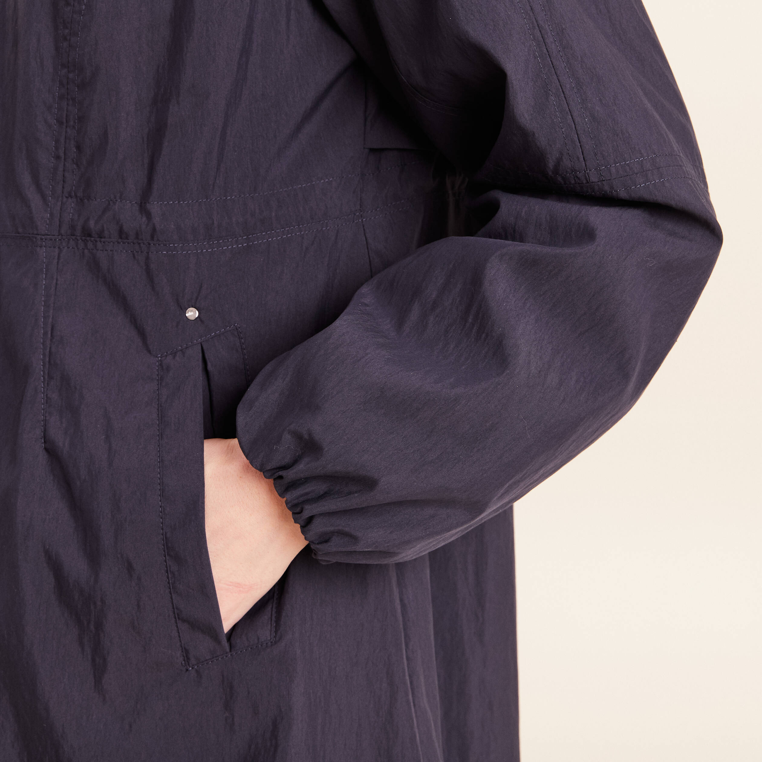 Parka cintr&eacute;e longue doubl&eacute;e bleu fonc&eacute; femme