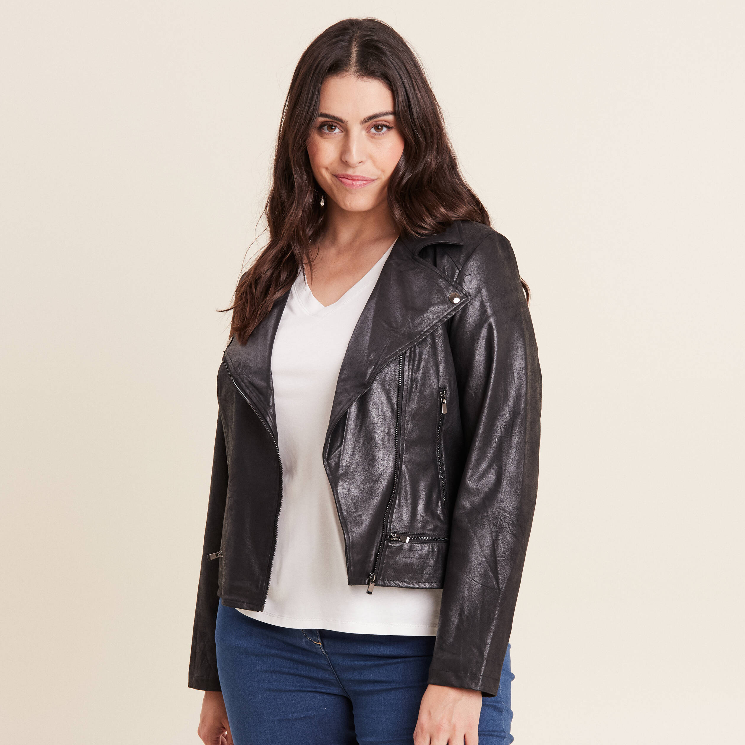 veste esprit motard zippee noir femme Veste esprit motard zippée noir femme