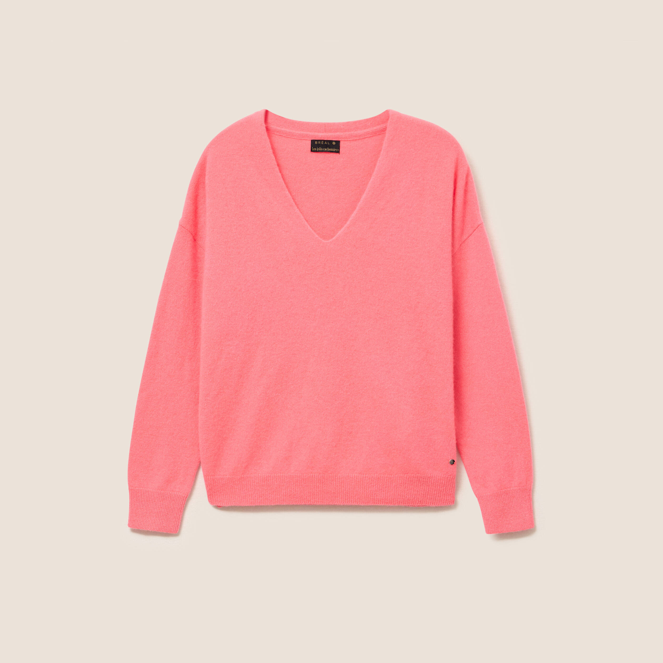 Pull en cachemire col v rose vif femme