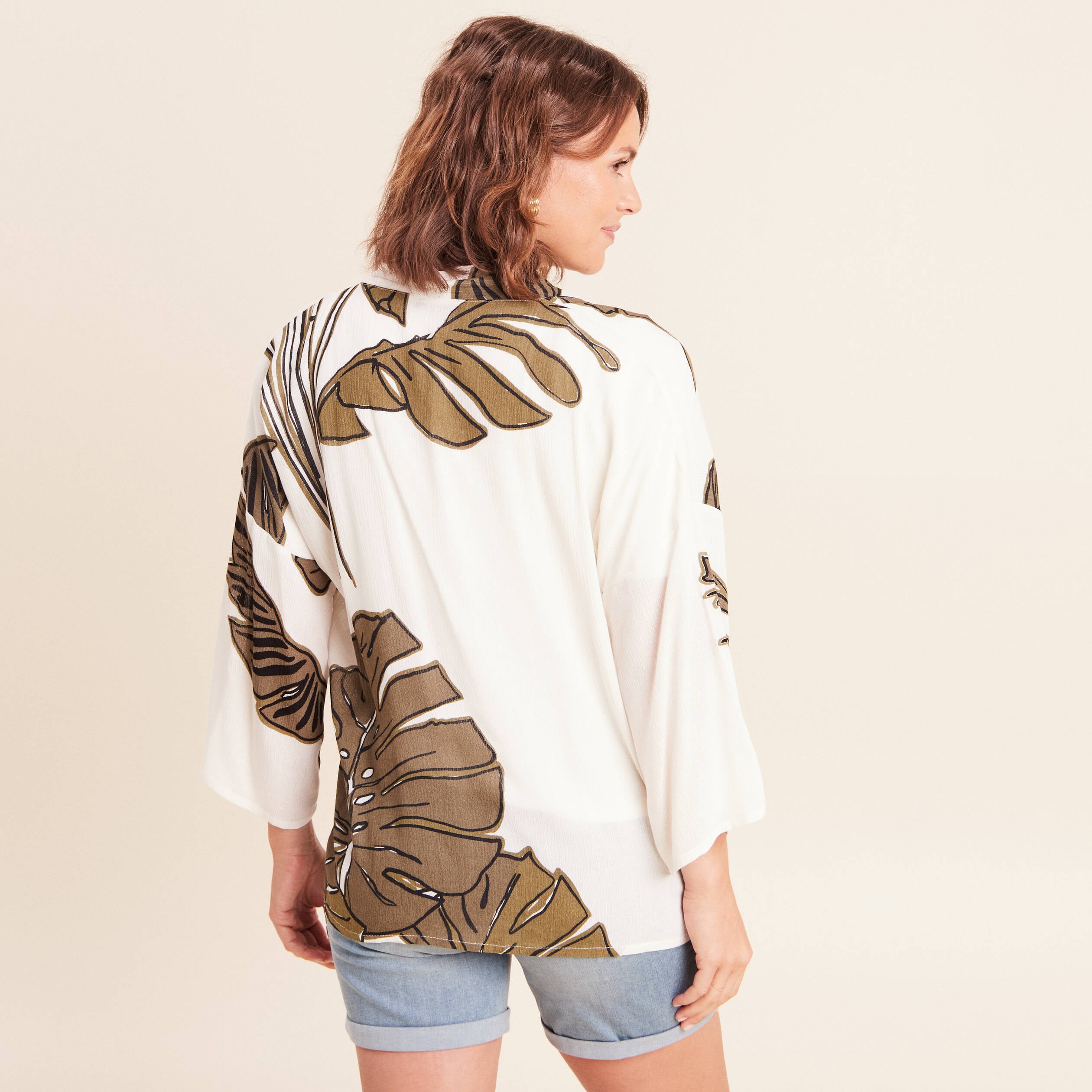 Veste esprit kimono vert kaki femme