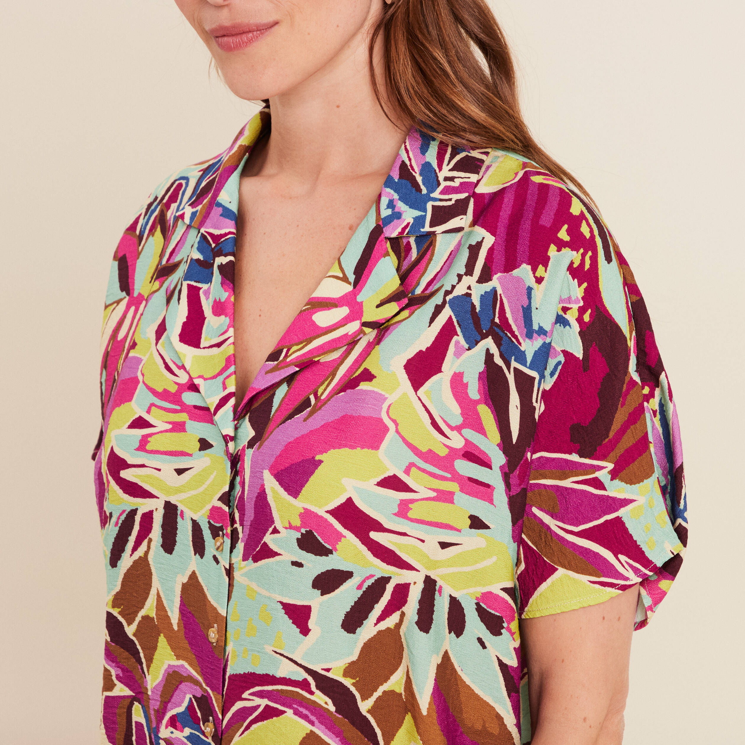 Chemise droite manches courtes mauve femme