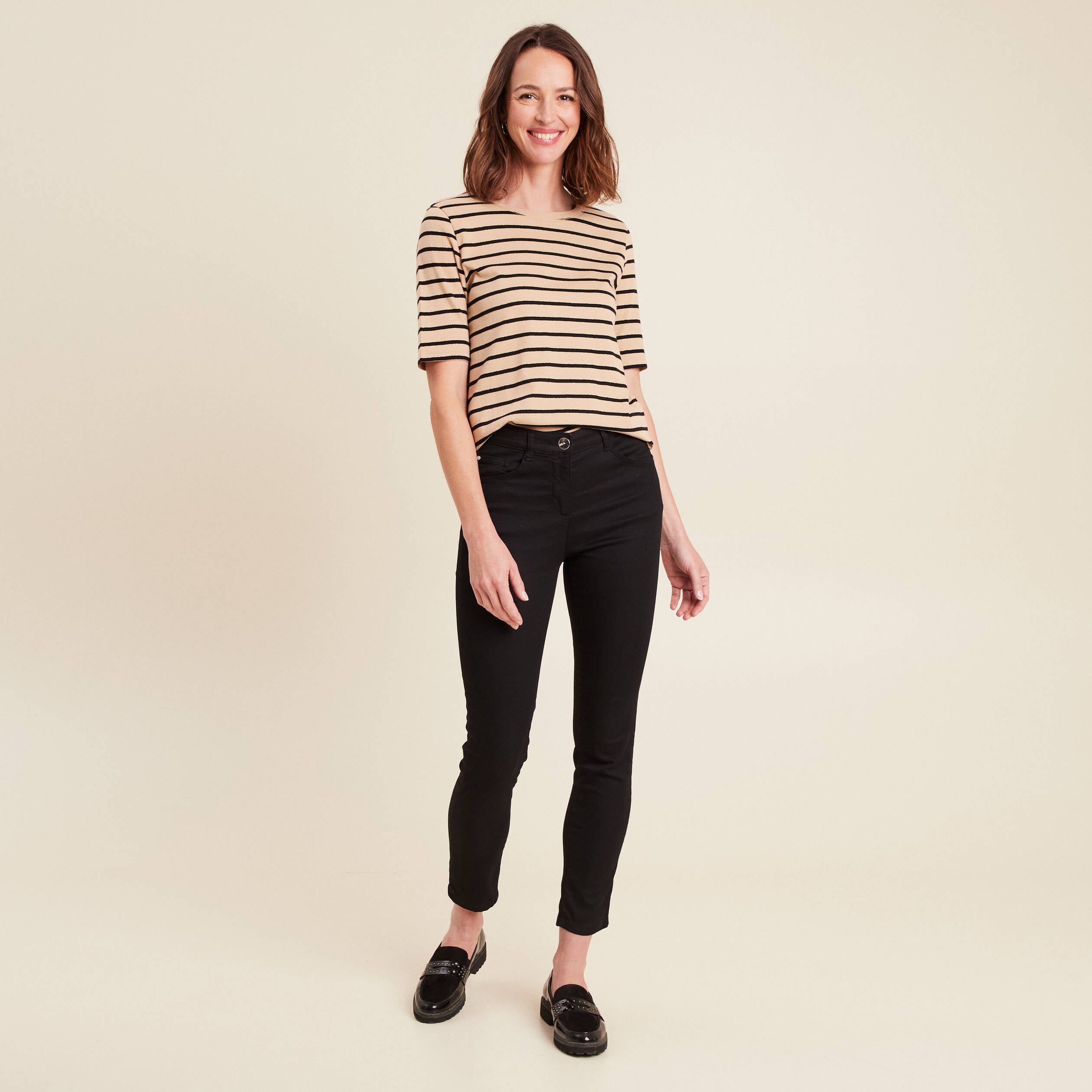 t shirt col rond marron clair femme T-shirt col rond marron clair femme