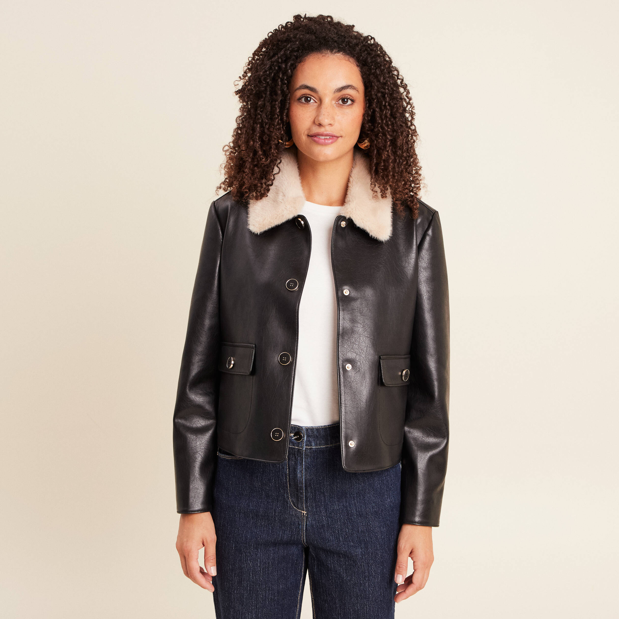 Veste manches longues doublée similicuir noir femme Bréal