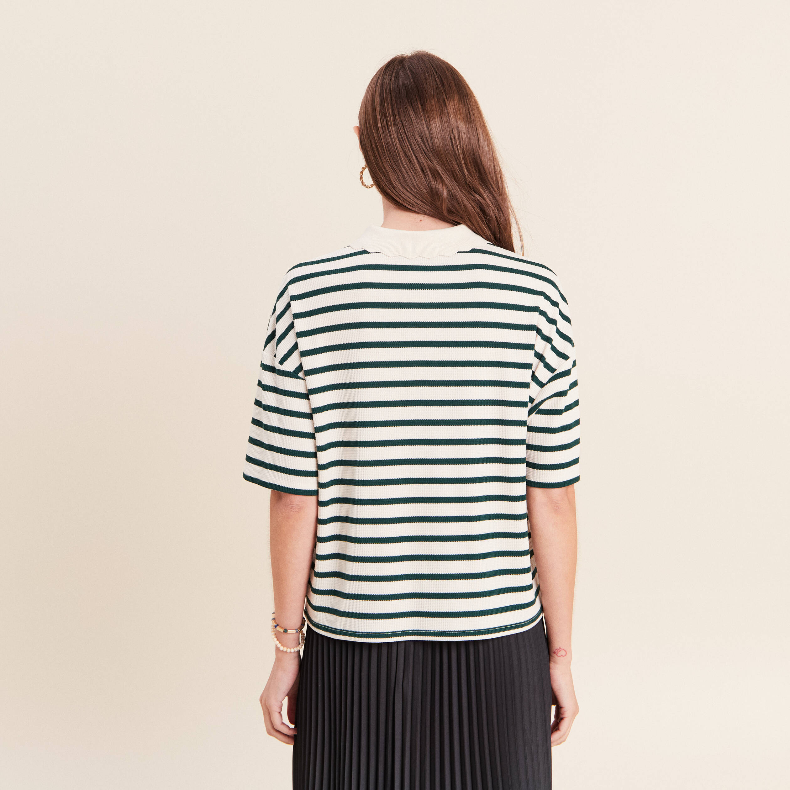 Polo ample col chemise vert femme