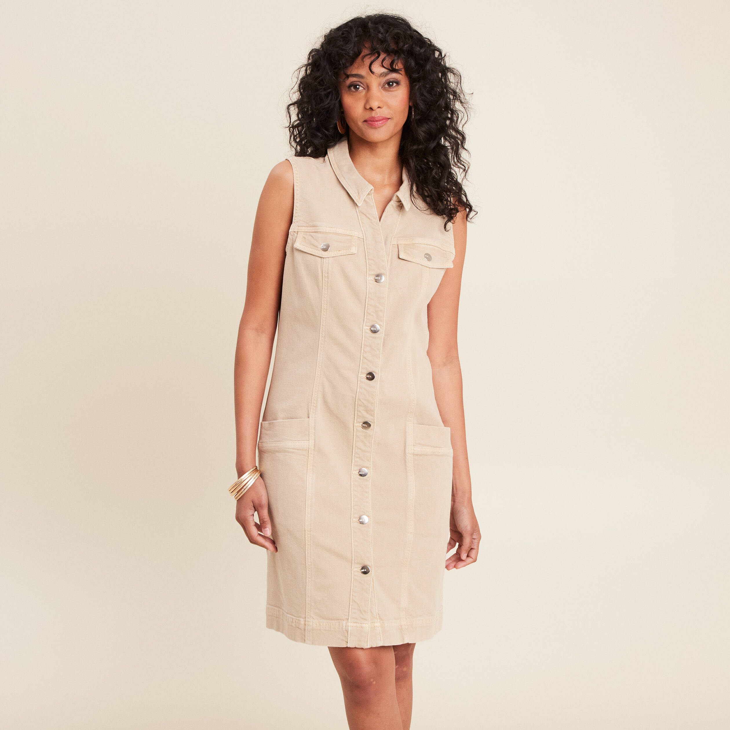 Robe droite en jean denim beige femme