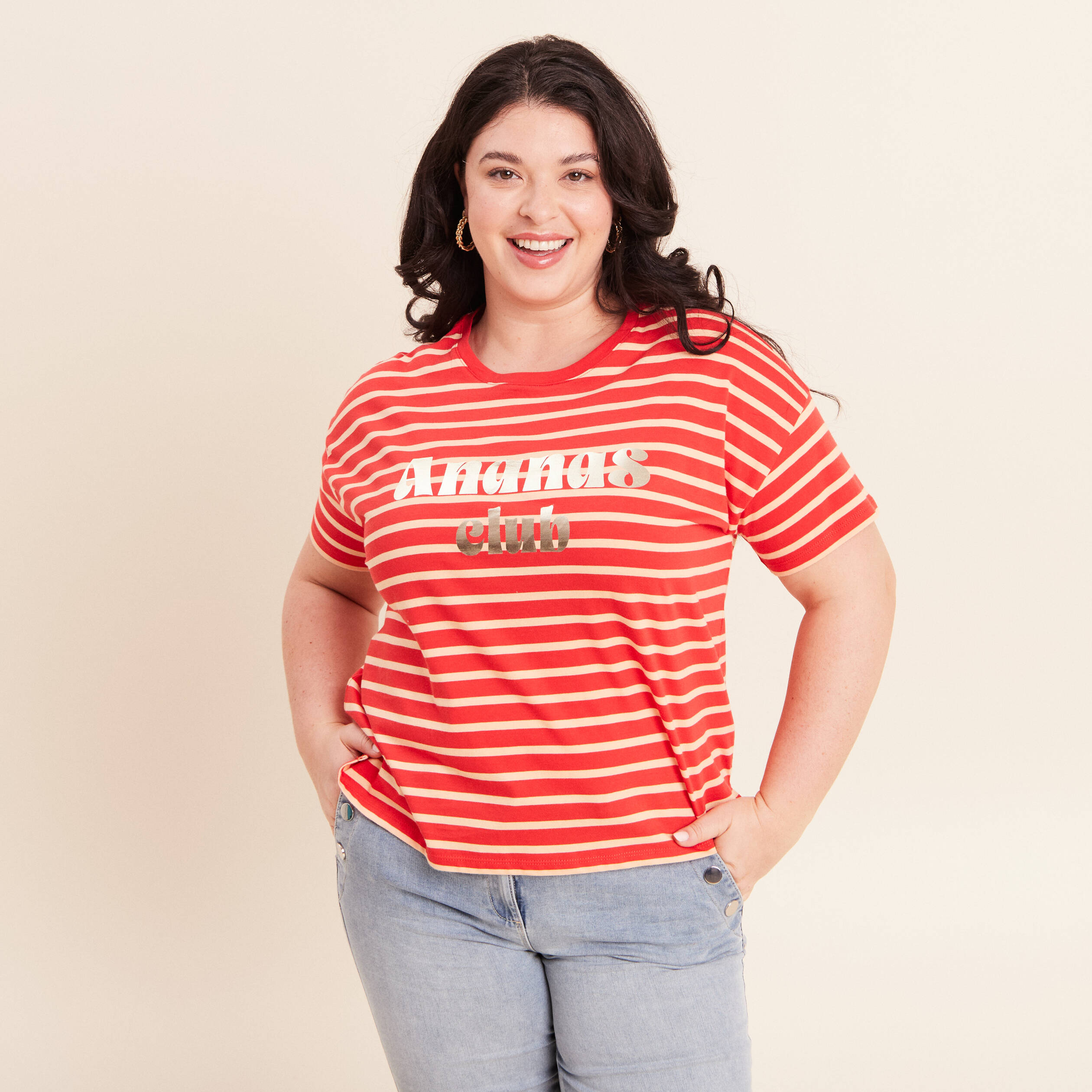 T-shirt col rond manches courtes rose femme