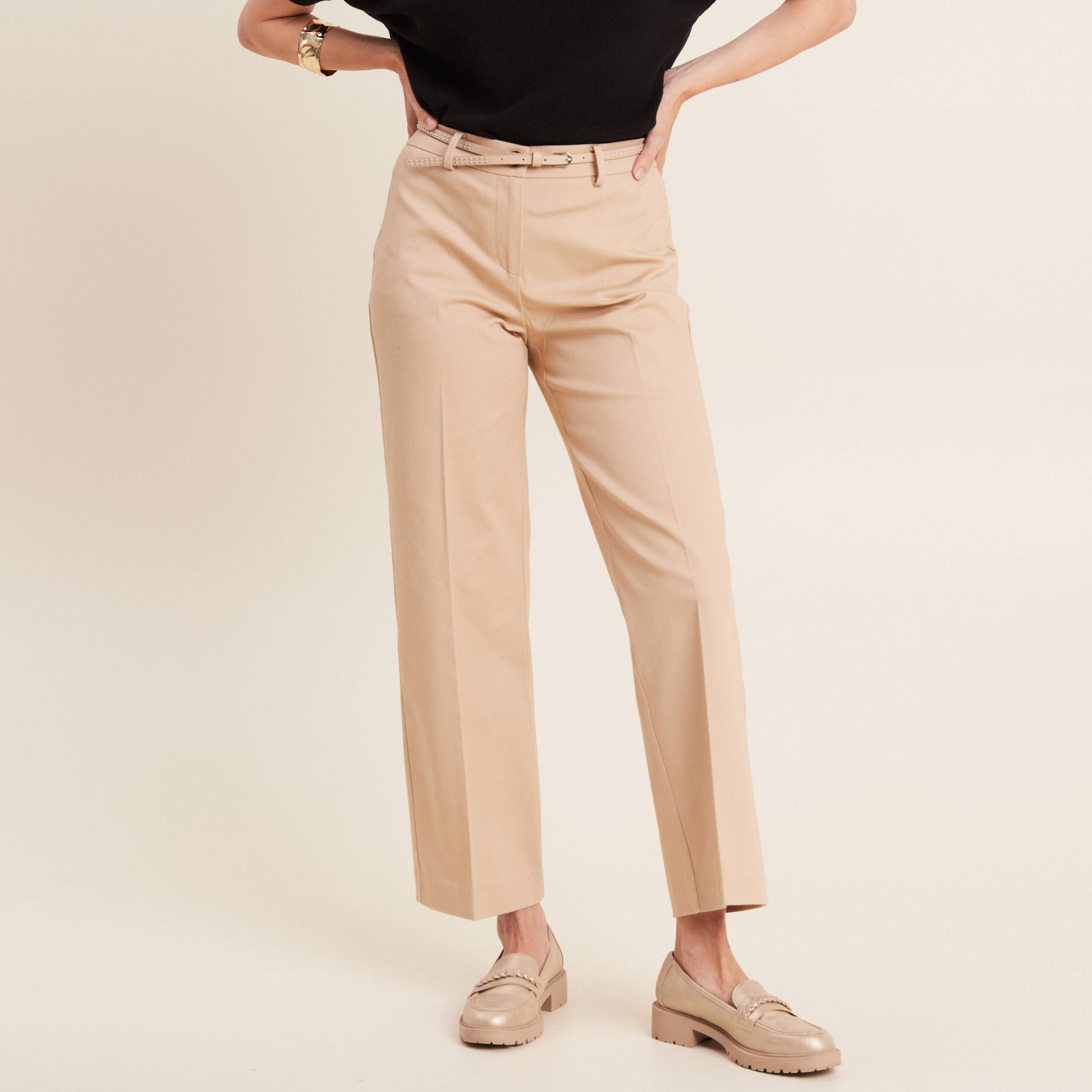 Pantalon flare 7/8ème beige femme