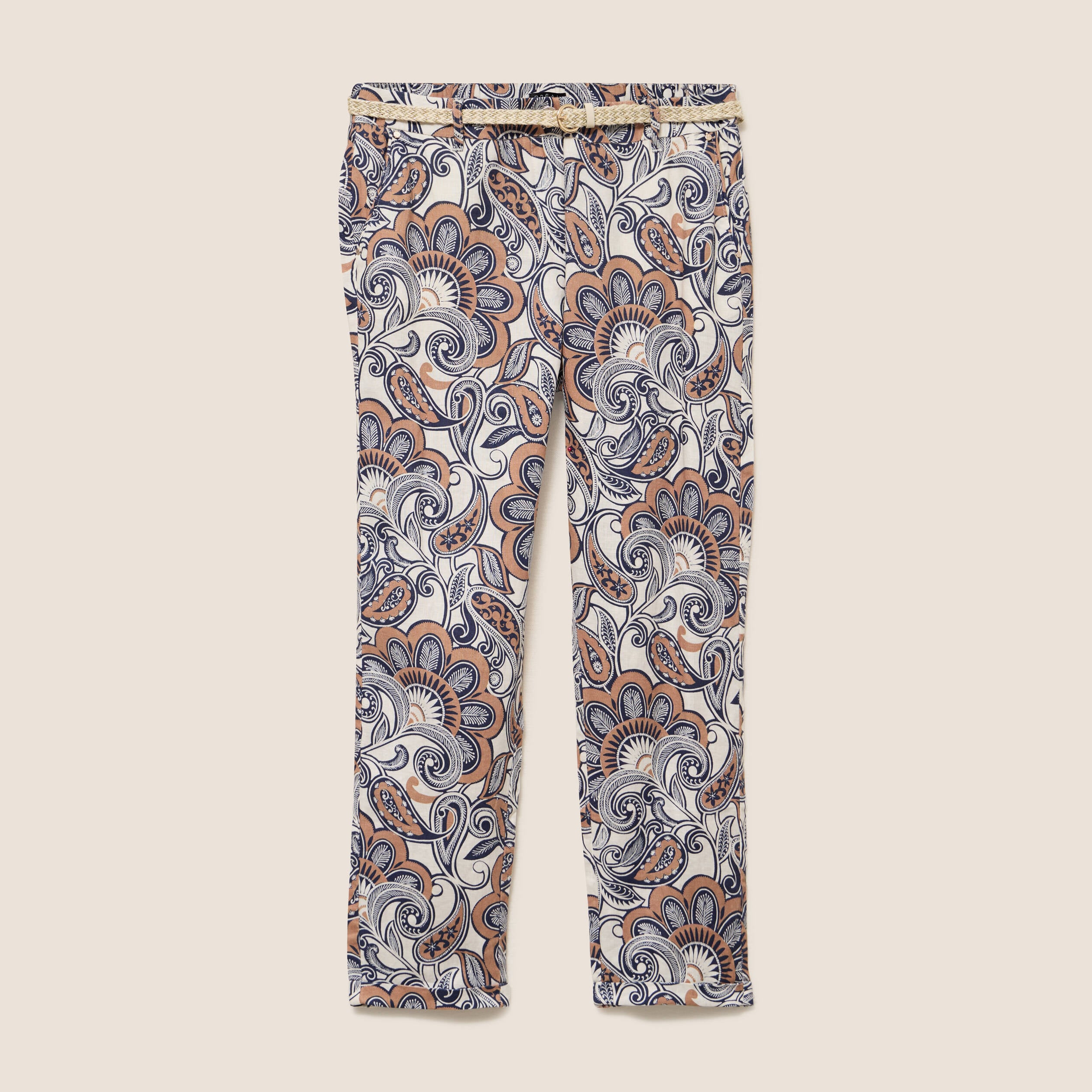 Pantalon coupe chino en lin marron femme