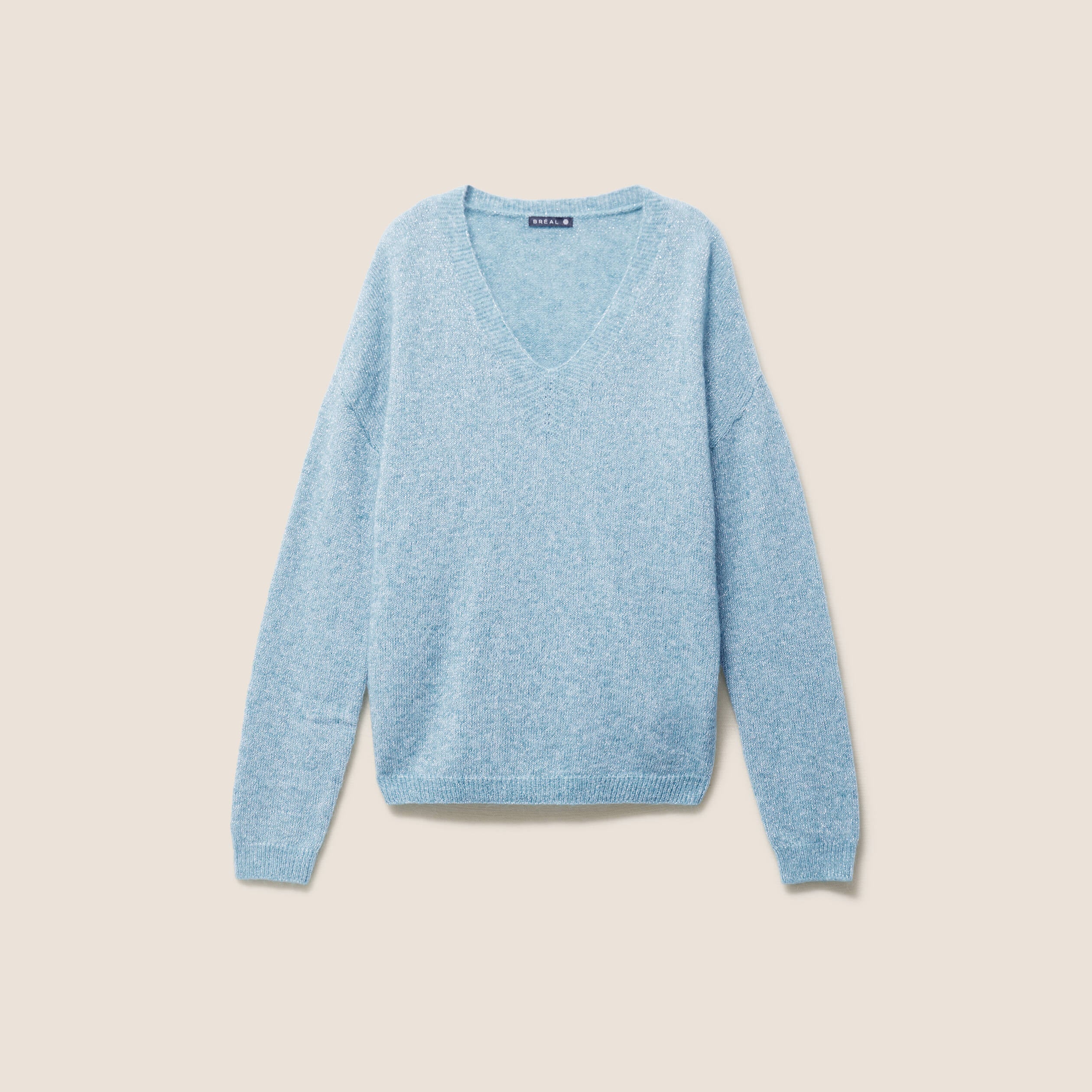 Pull col v bleu p&eacute;trole femme