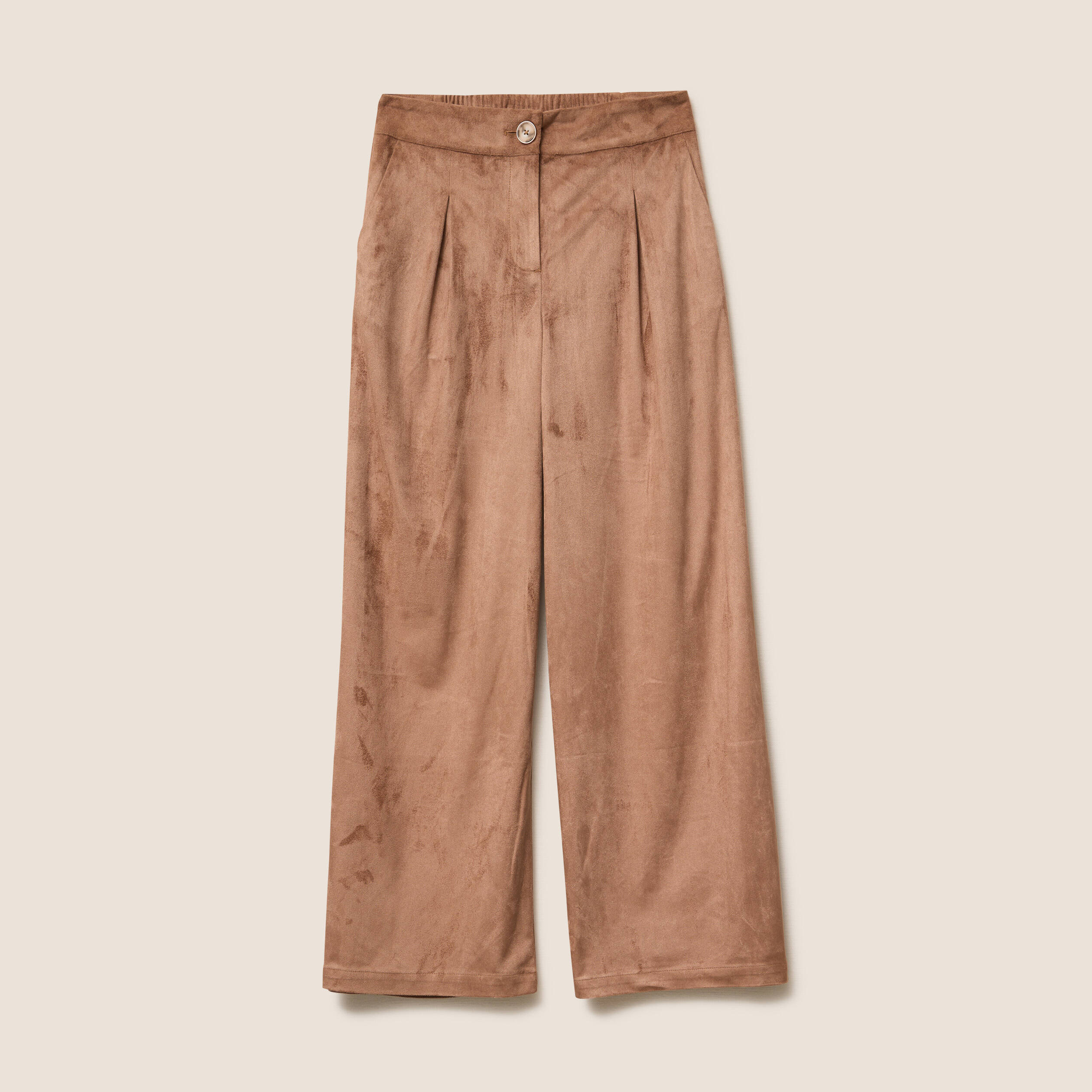 Pantalon su&eacute;dine large &agrave; pinces marron clair femme