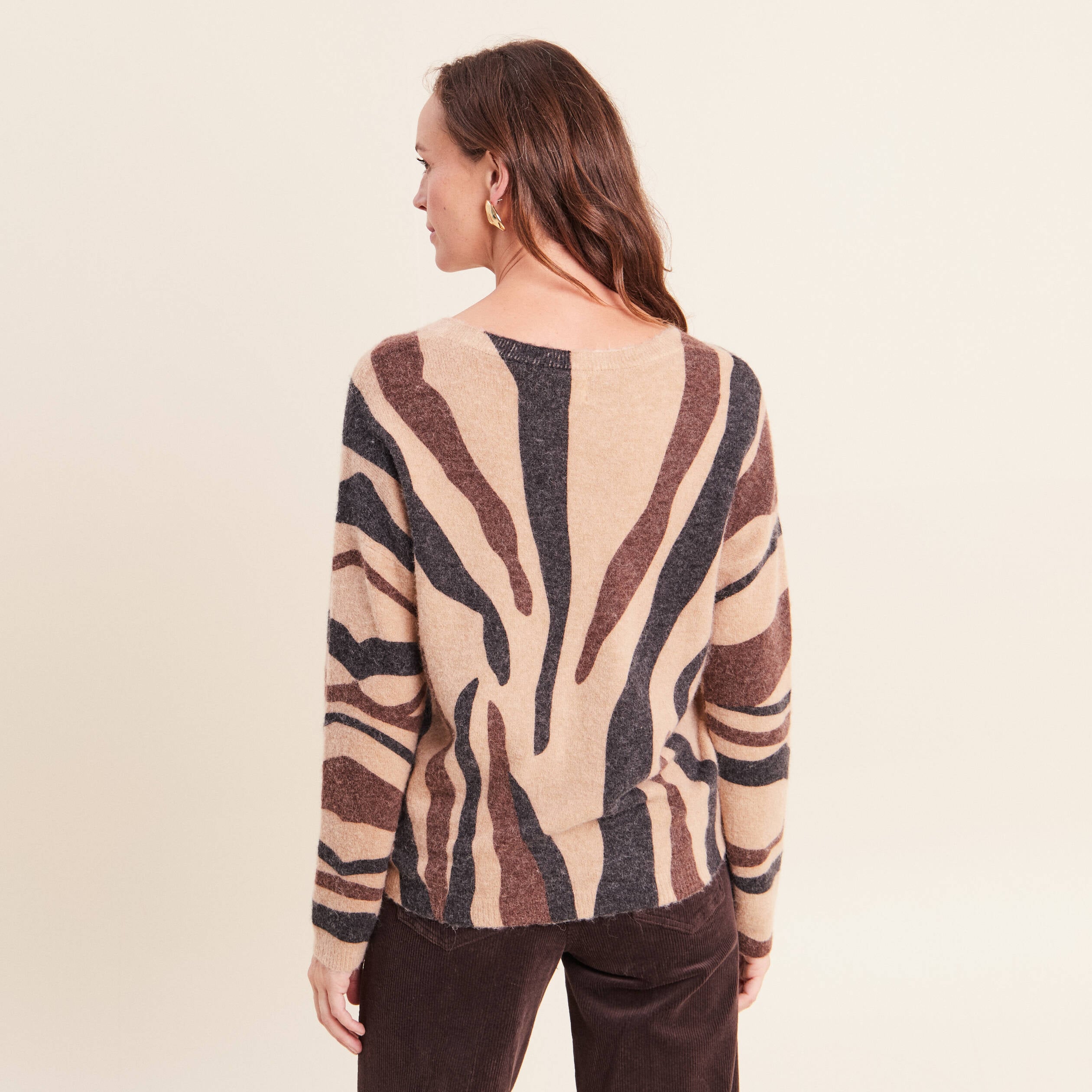 Pull manches longues marron femme