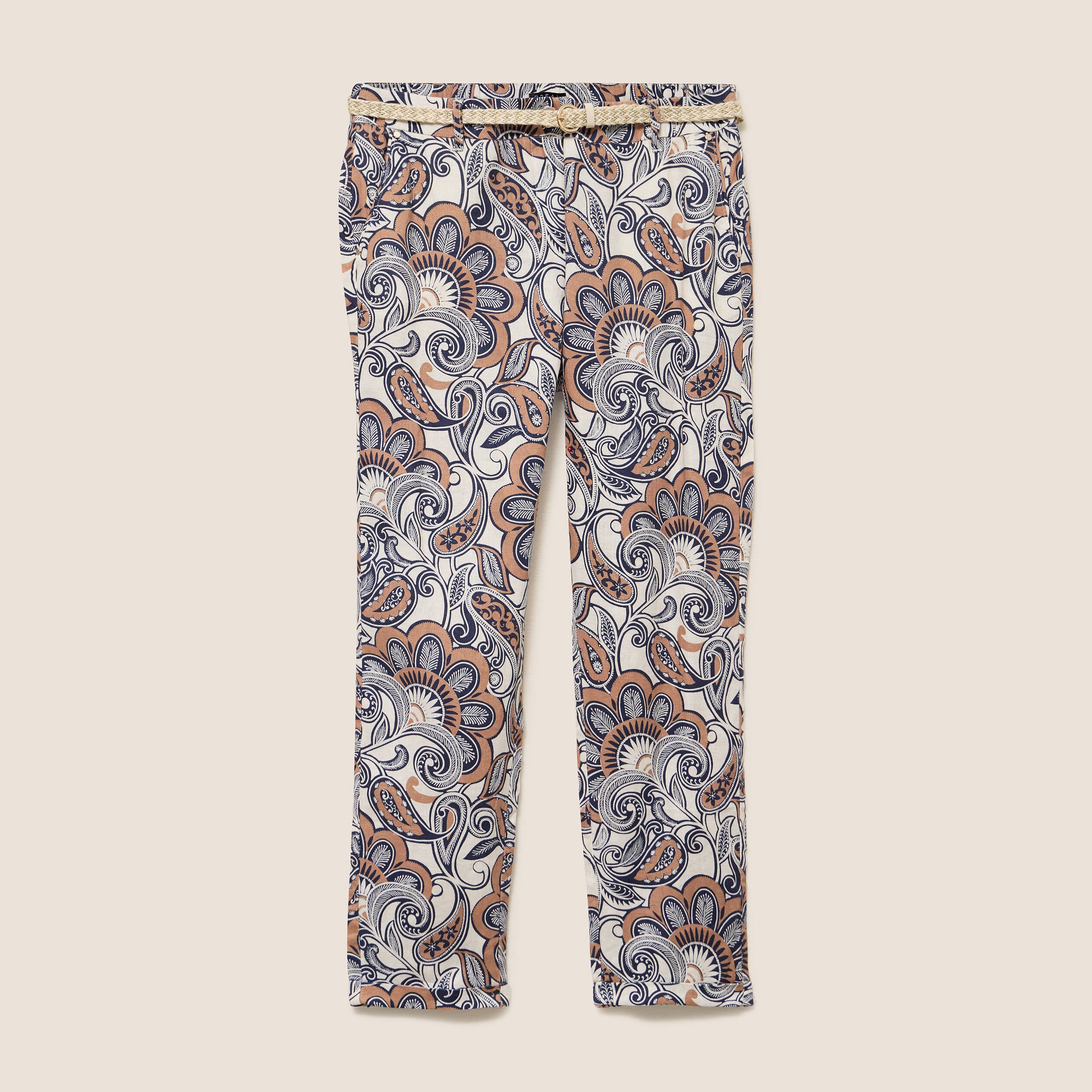 Pantalon coupe chino en lin marron femme