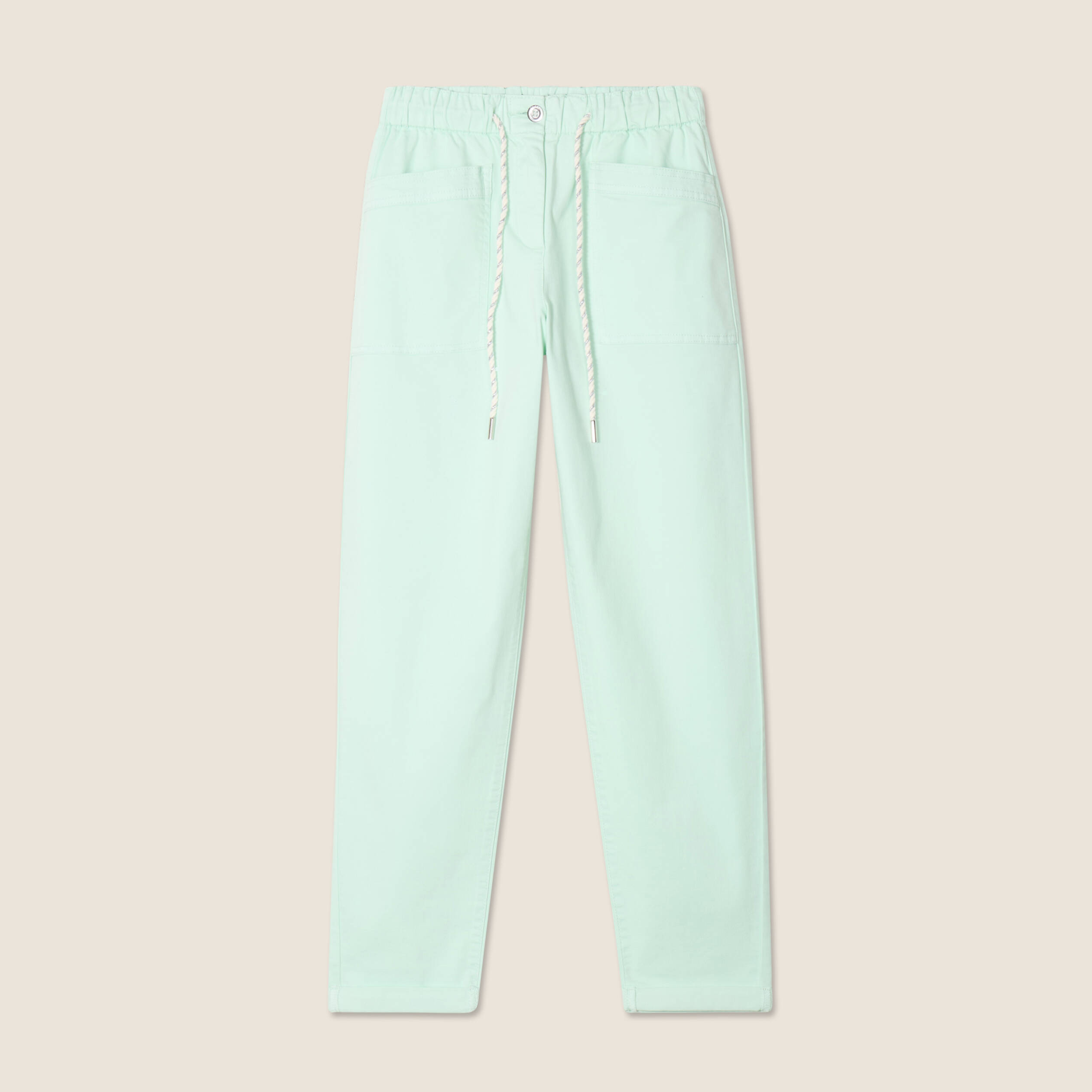 Pantalon coupe droite à coulisse vert clair femme