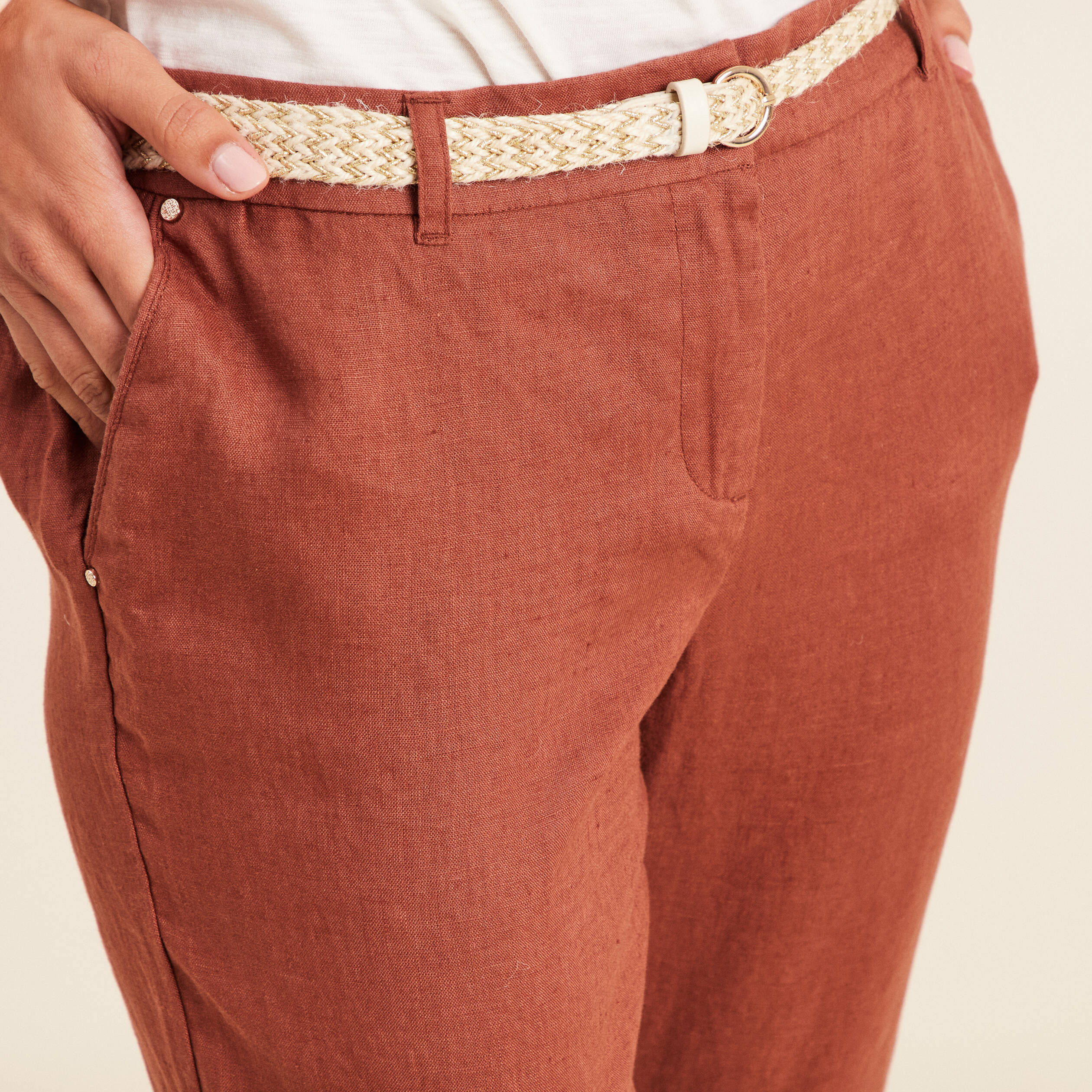 pantalon flou ceinture marron fonce femme Pantalon flou ceinturé marron foncé femme