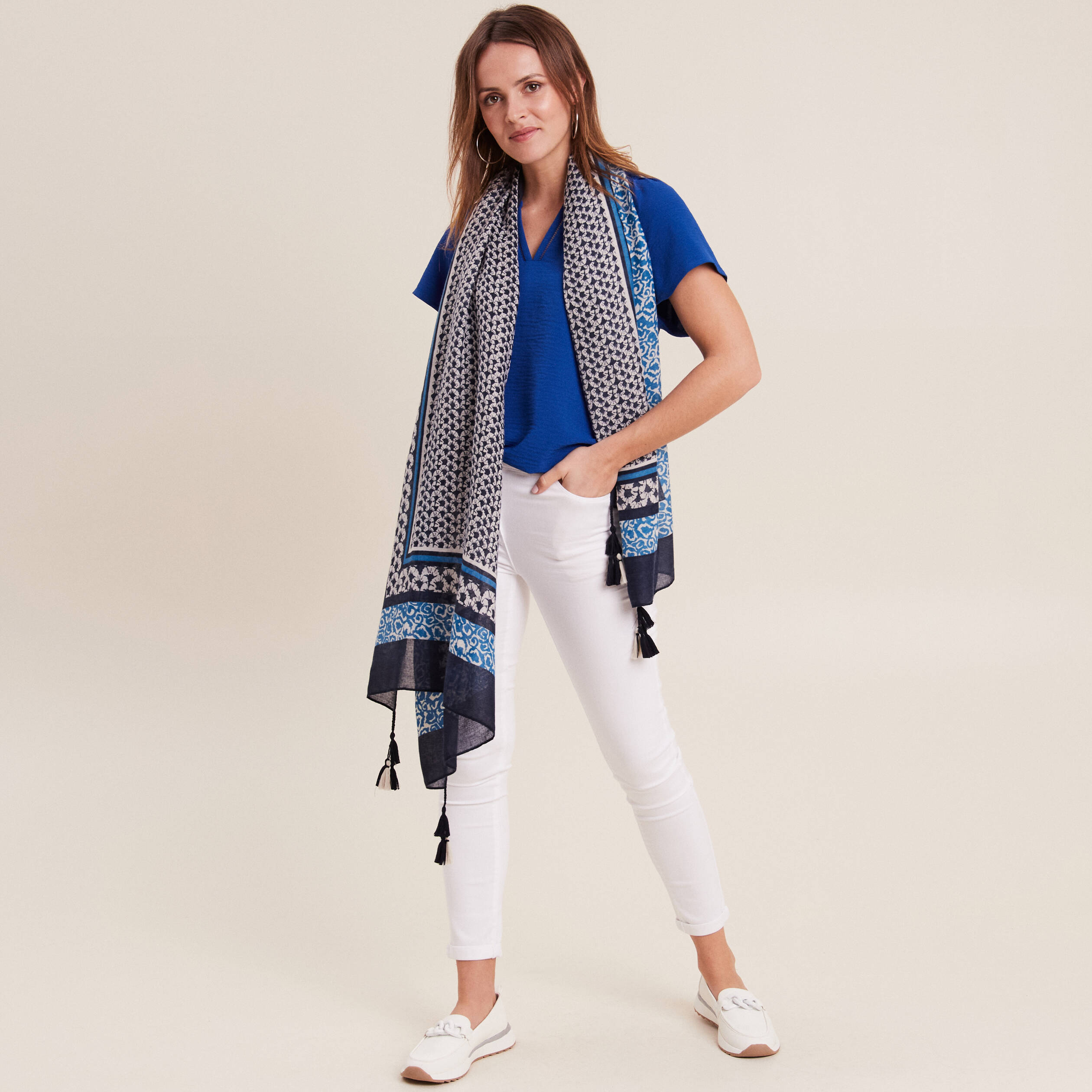 Blouse manches courtes bleu electrique femme