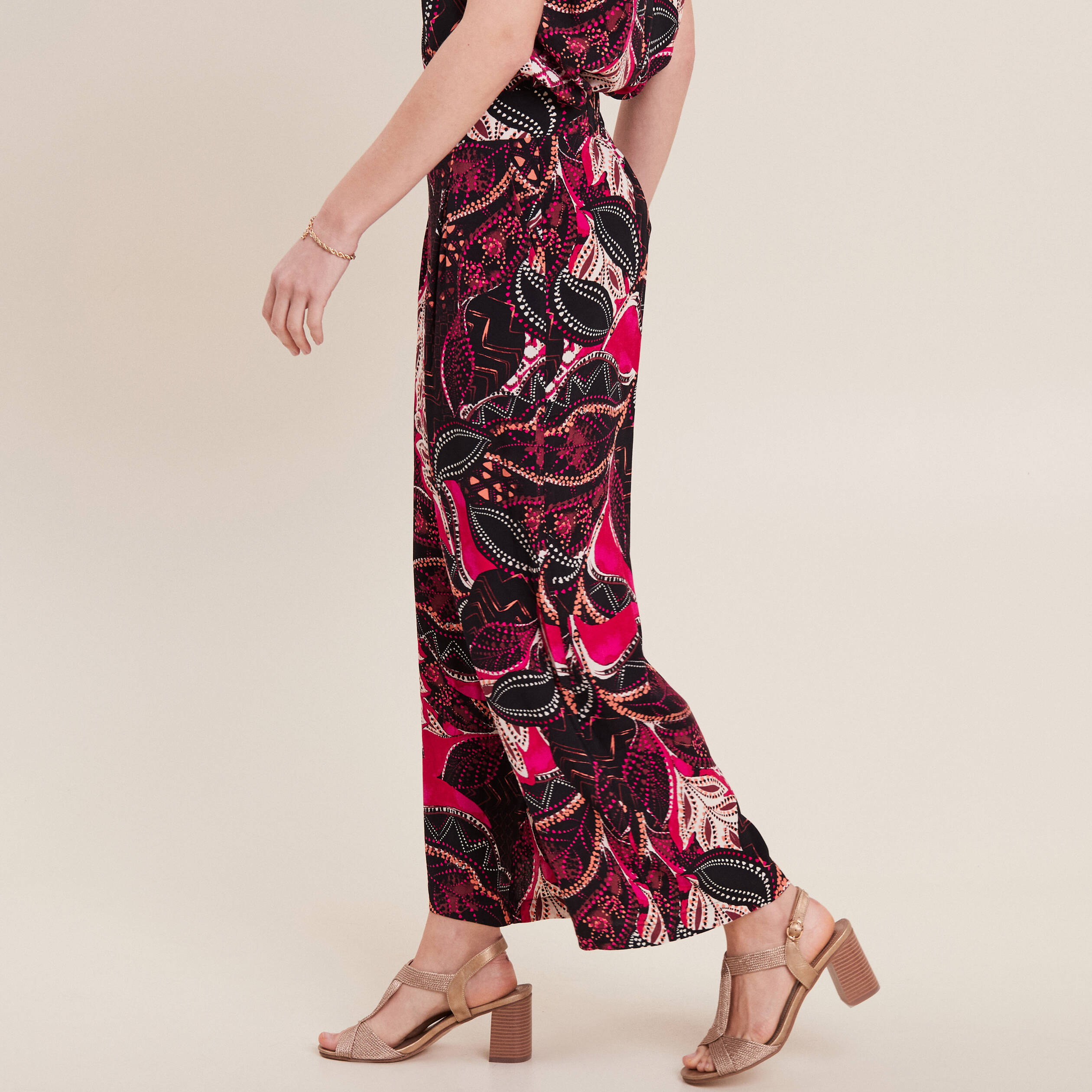 Pantalon flou large 7/8ème noir femme