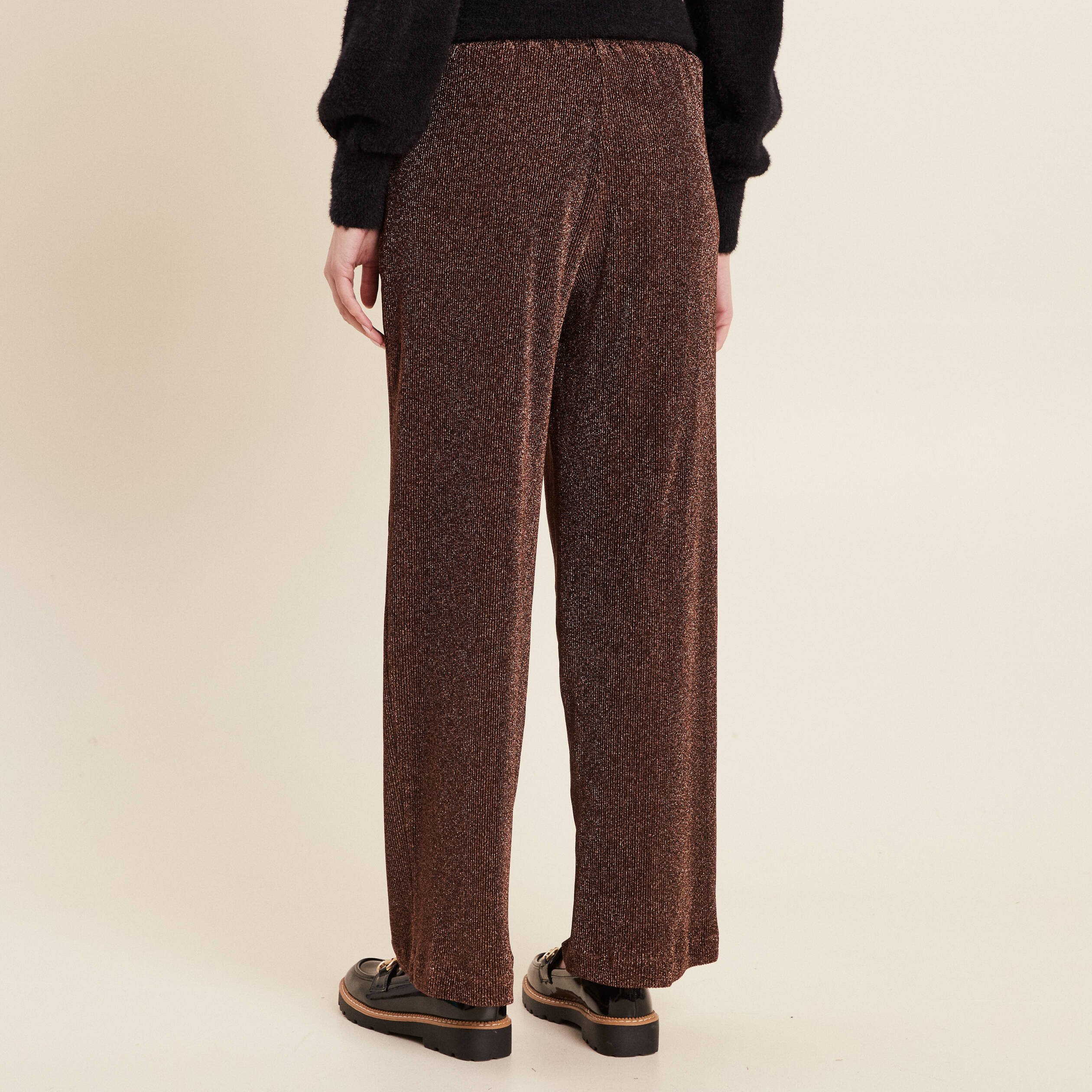 Pantalon flou effet tricoté couleur cuivre femme