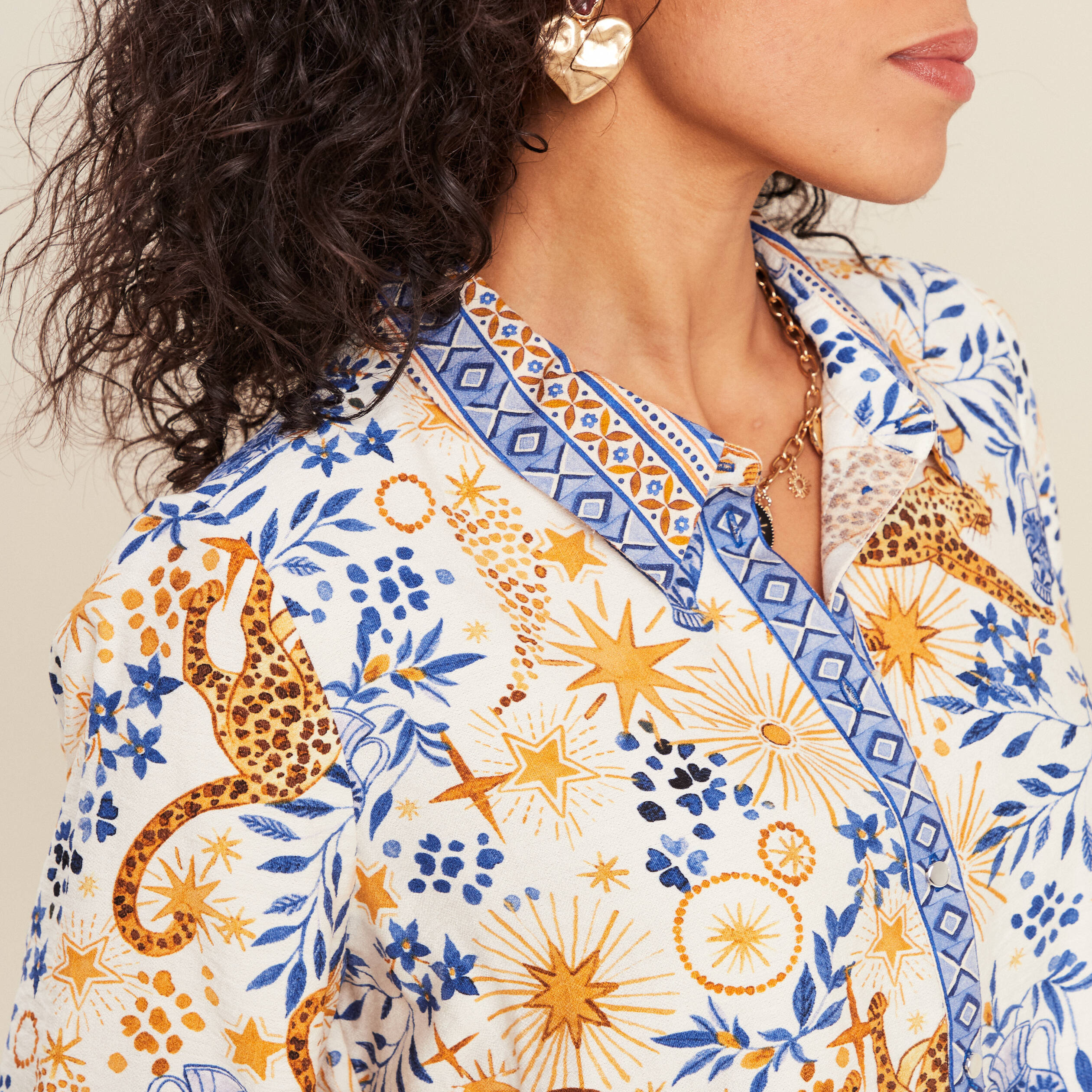 Chemise manches 3/4 bleu femme