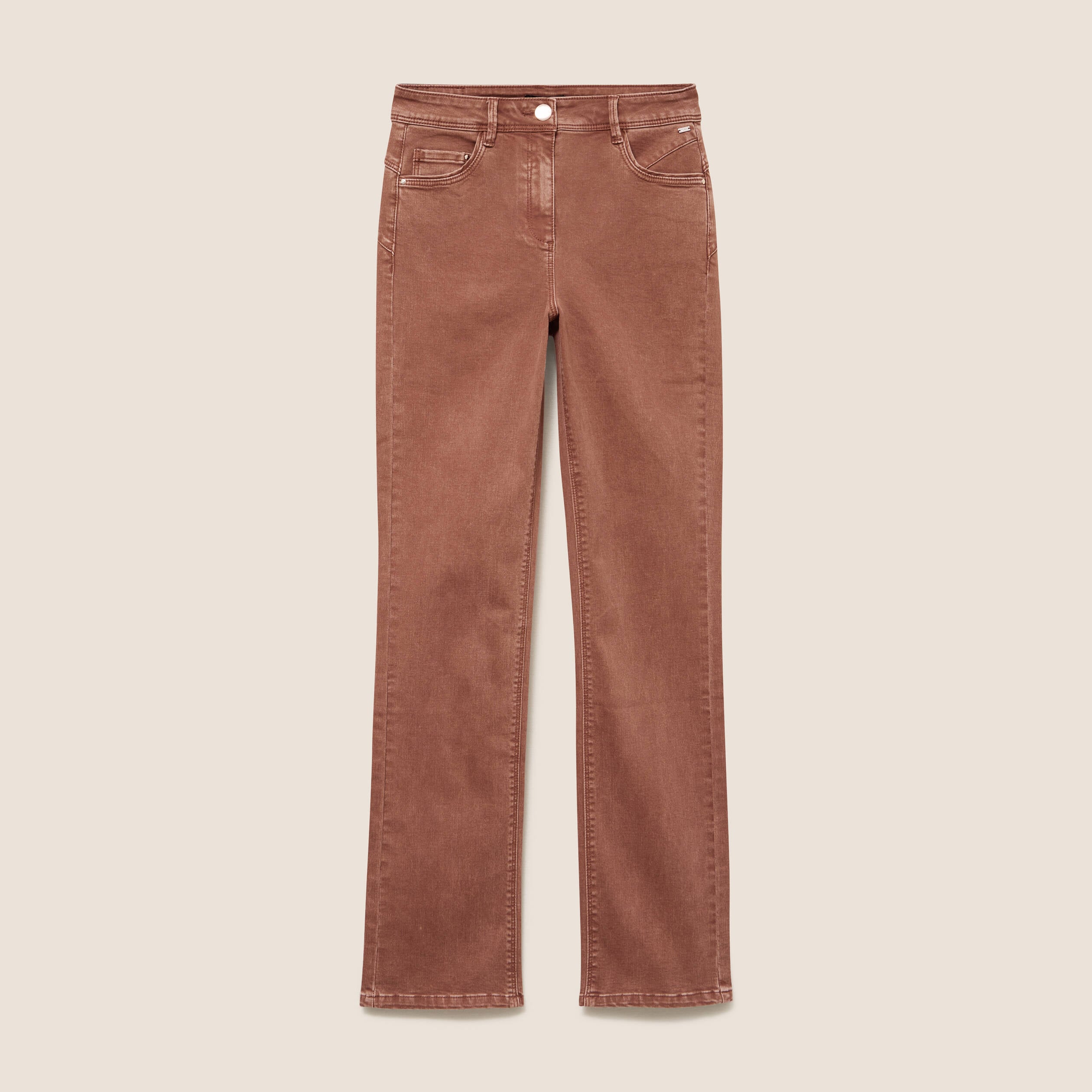Jean coupe droite taille haute marron clair femme