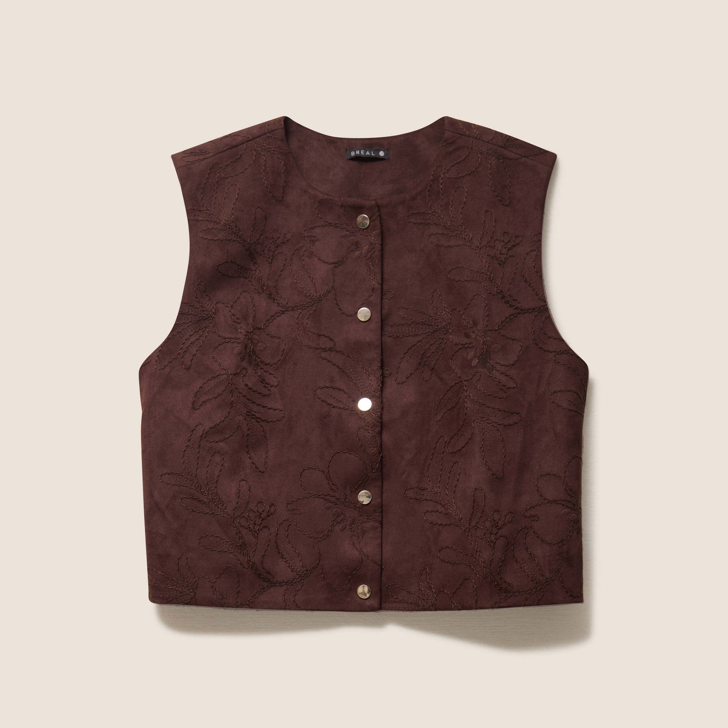 Veste sans manches doubl&eacute;e marron fonc&eacute; femme