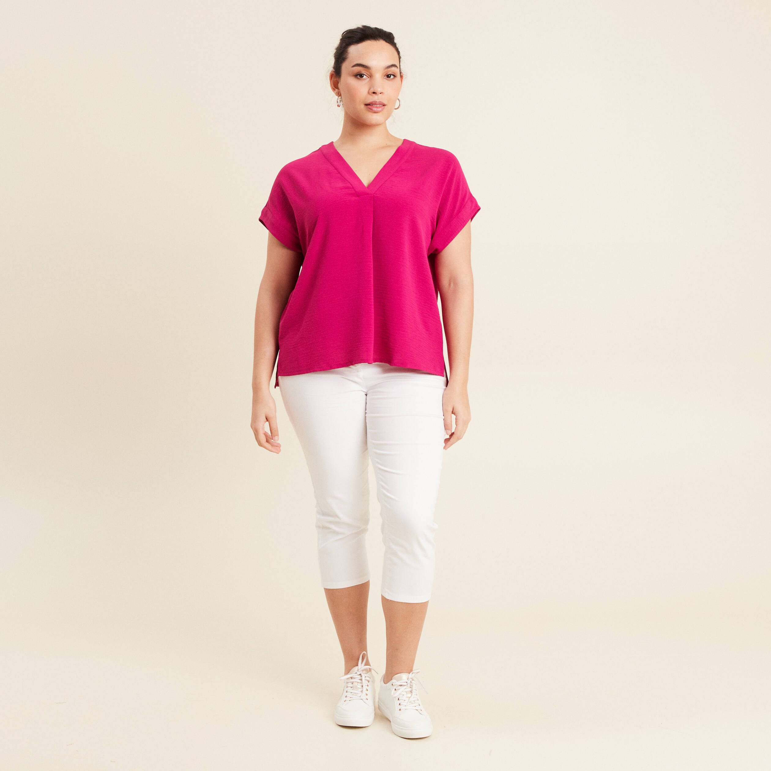 Blouse manches courtes rose fushia femme