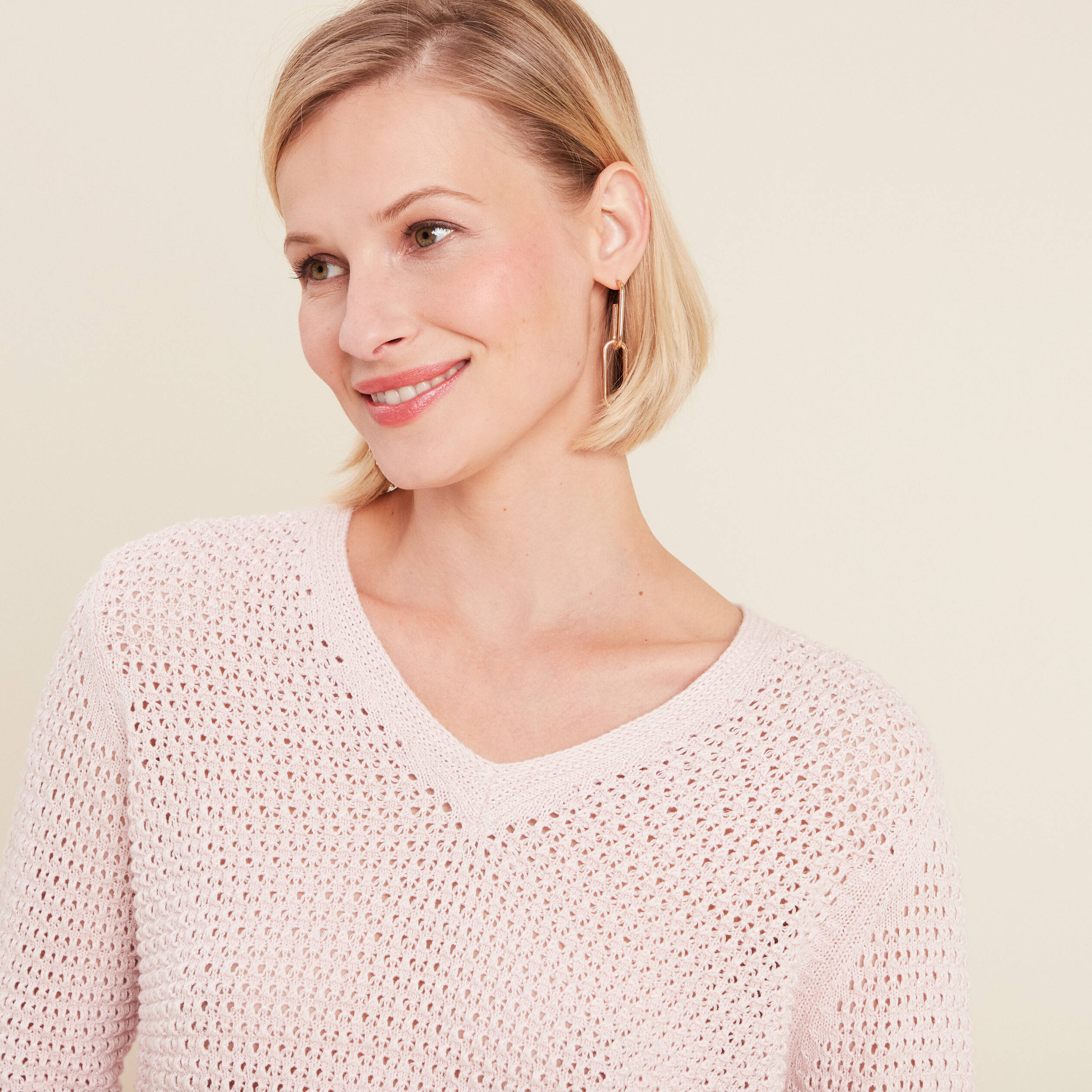 pull manches longues col en v rose clair femme Pull manches longues col en V rose clair femme