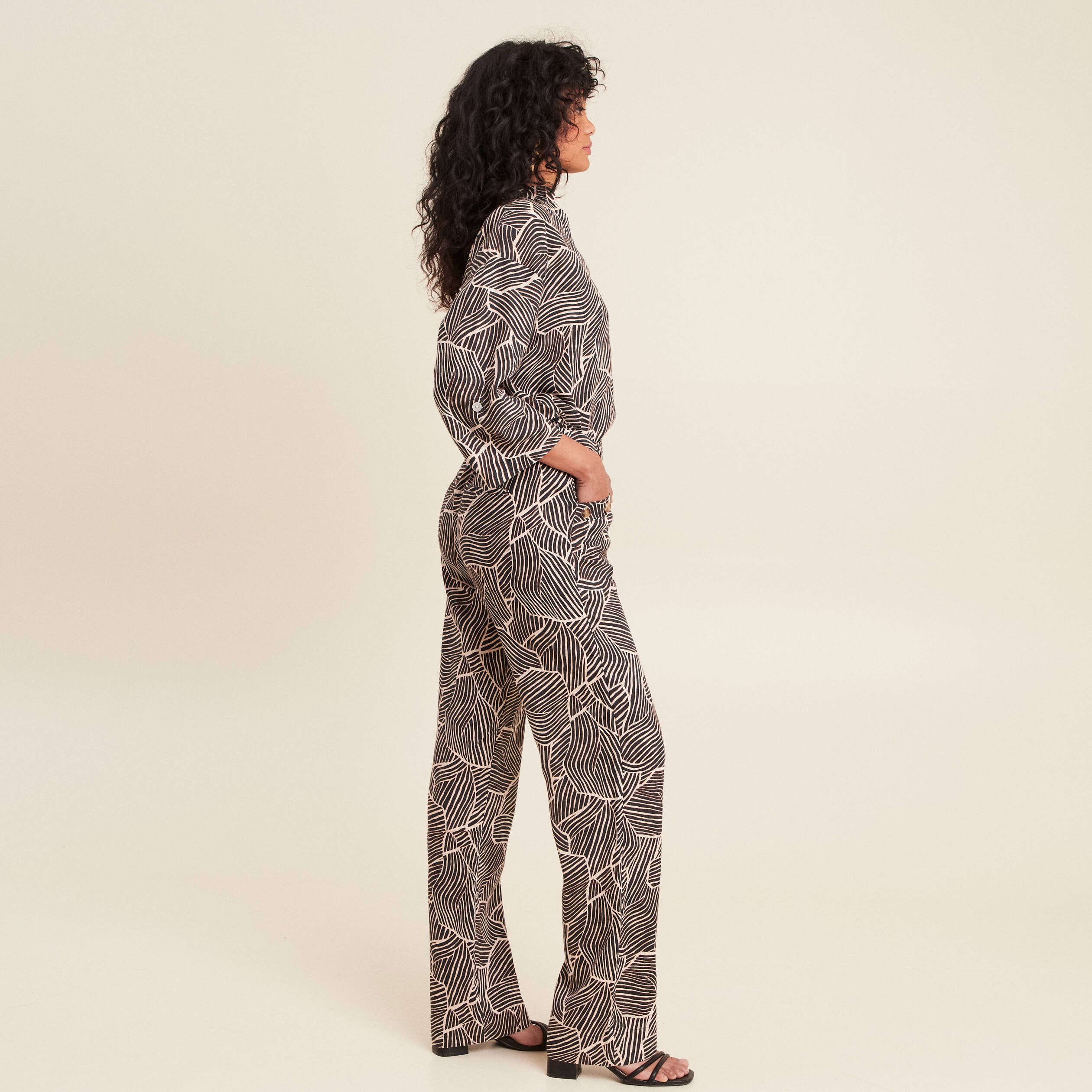 Pantalon flou taille haute noir femme