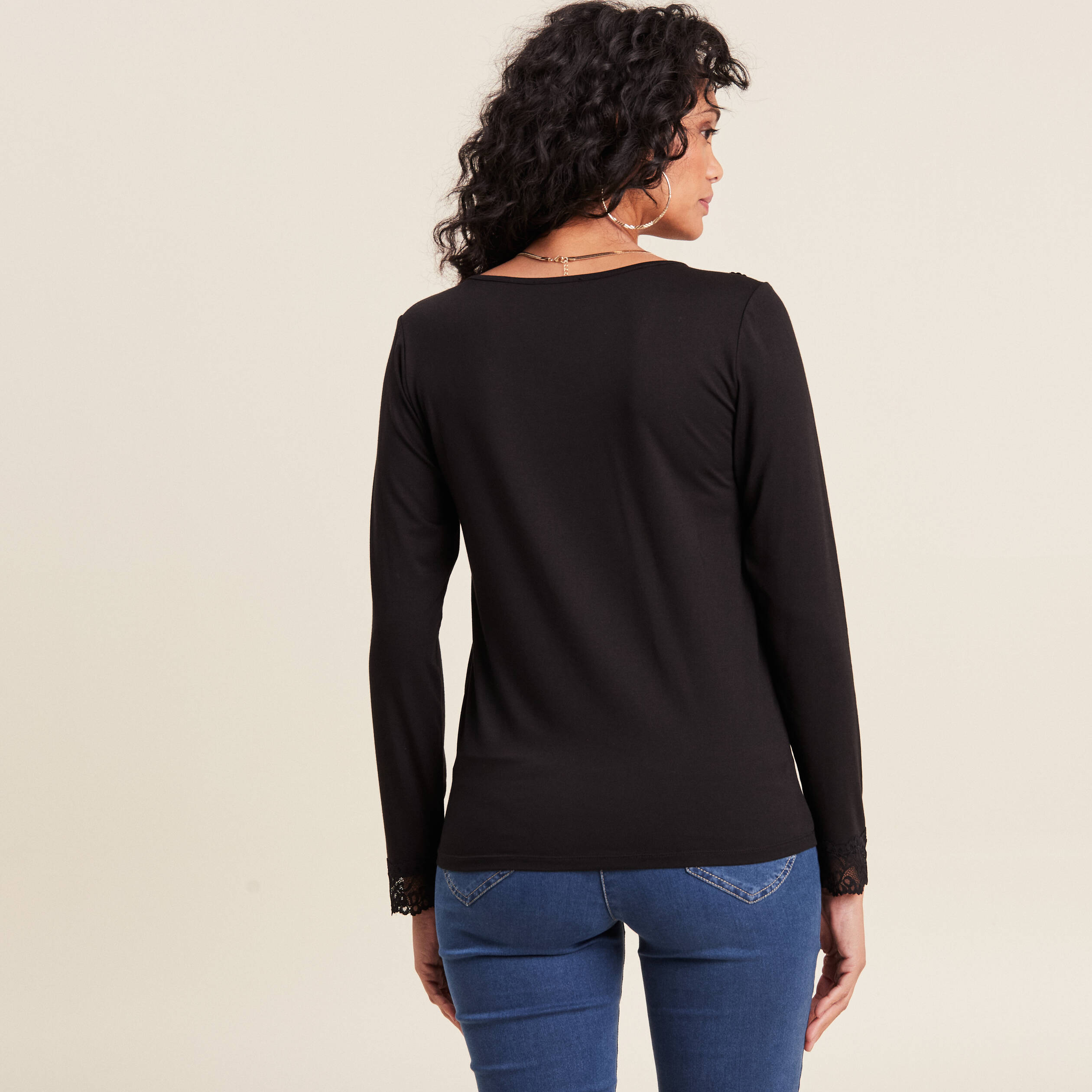 T-shirt thermo-douceur manches longues noir femme